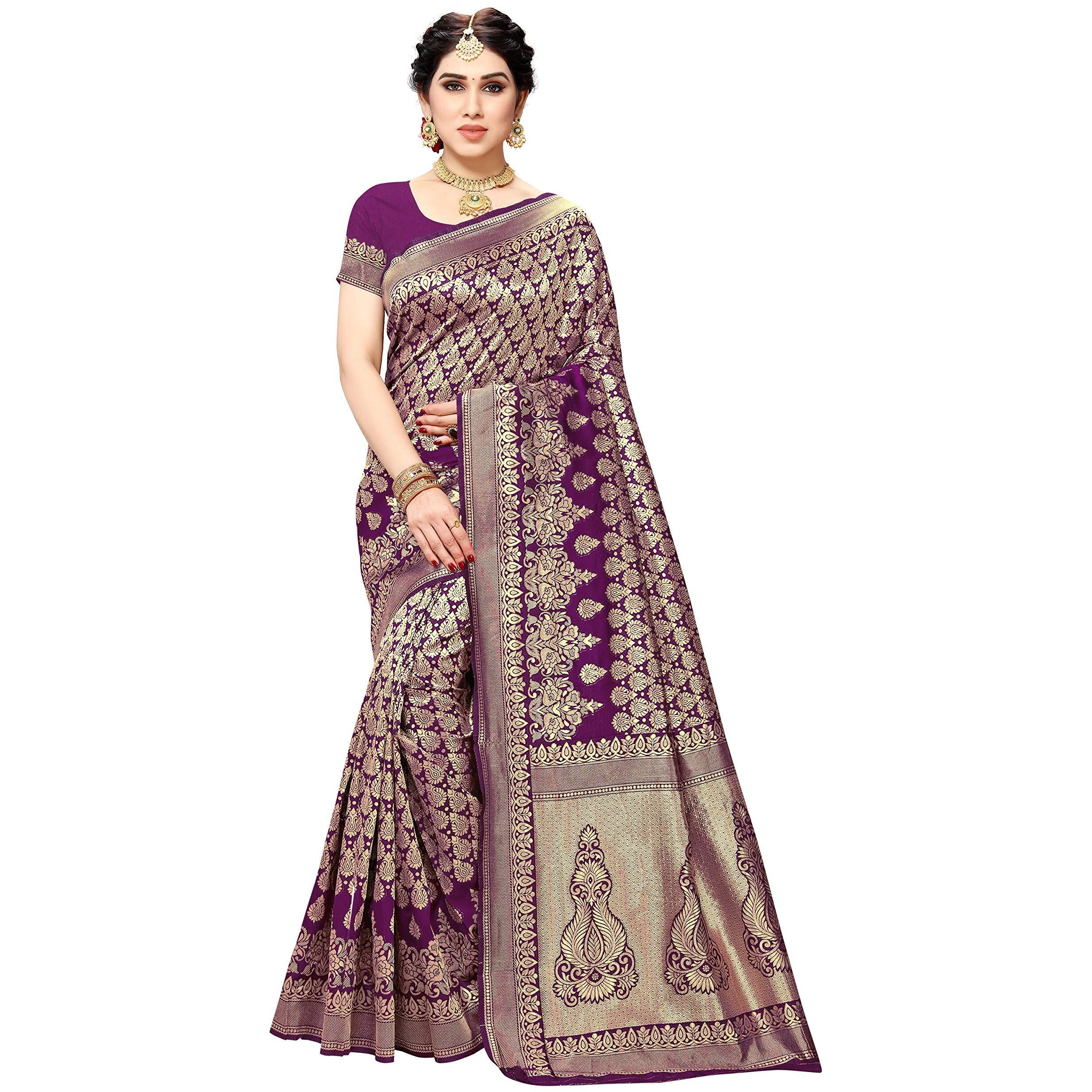 Sidhidata Womens Jacquard Silk Saree With Blouse Piece (W Jamli, Pure Silk), Wine