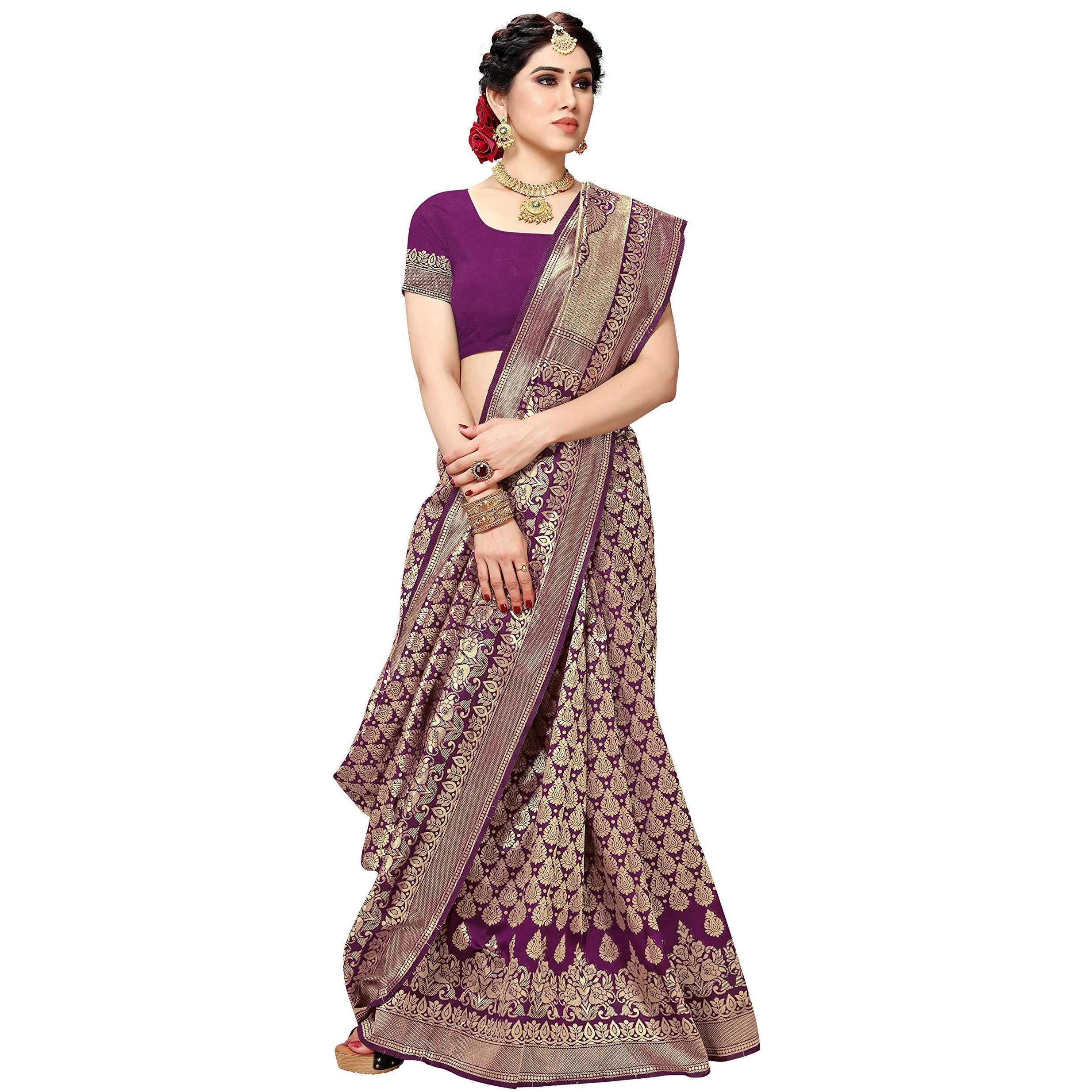 Sidhidata Womens Jacquard Silk Saree With Blouse Piece (W Jamli, Pure Silk), Wine