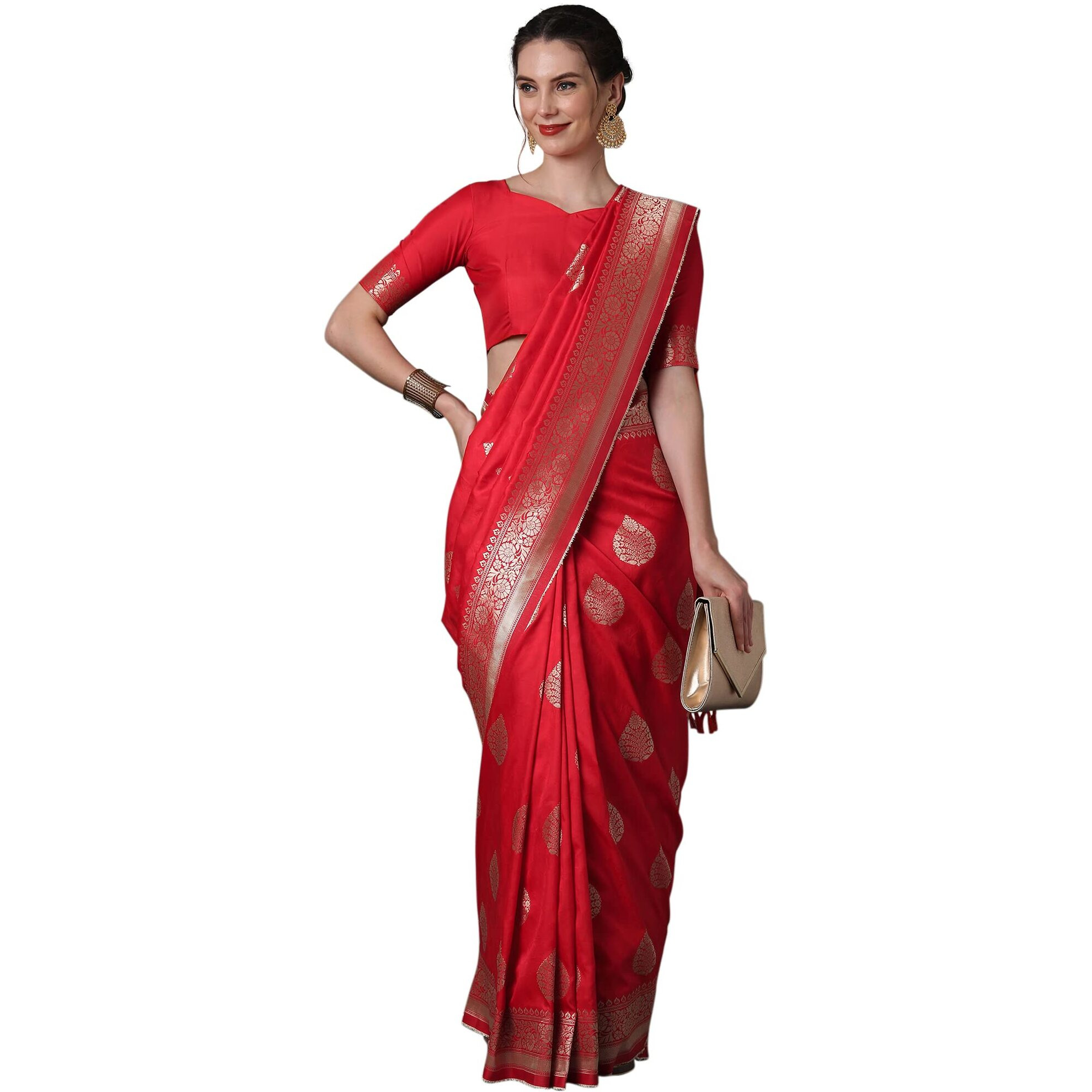 AKHILAM Womens Banarasi Silk Woven Design Saree With Unstitched Blouse Piece (Red_2PAKHI4101)