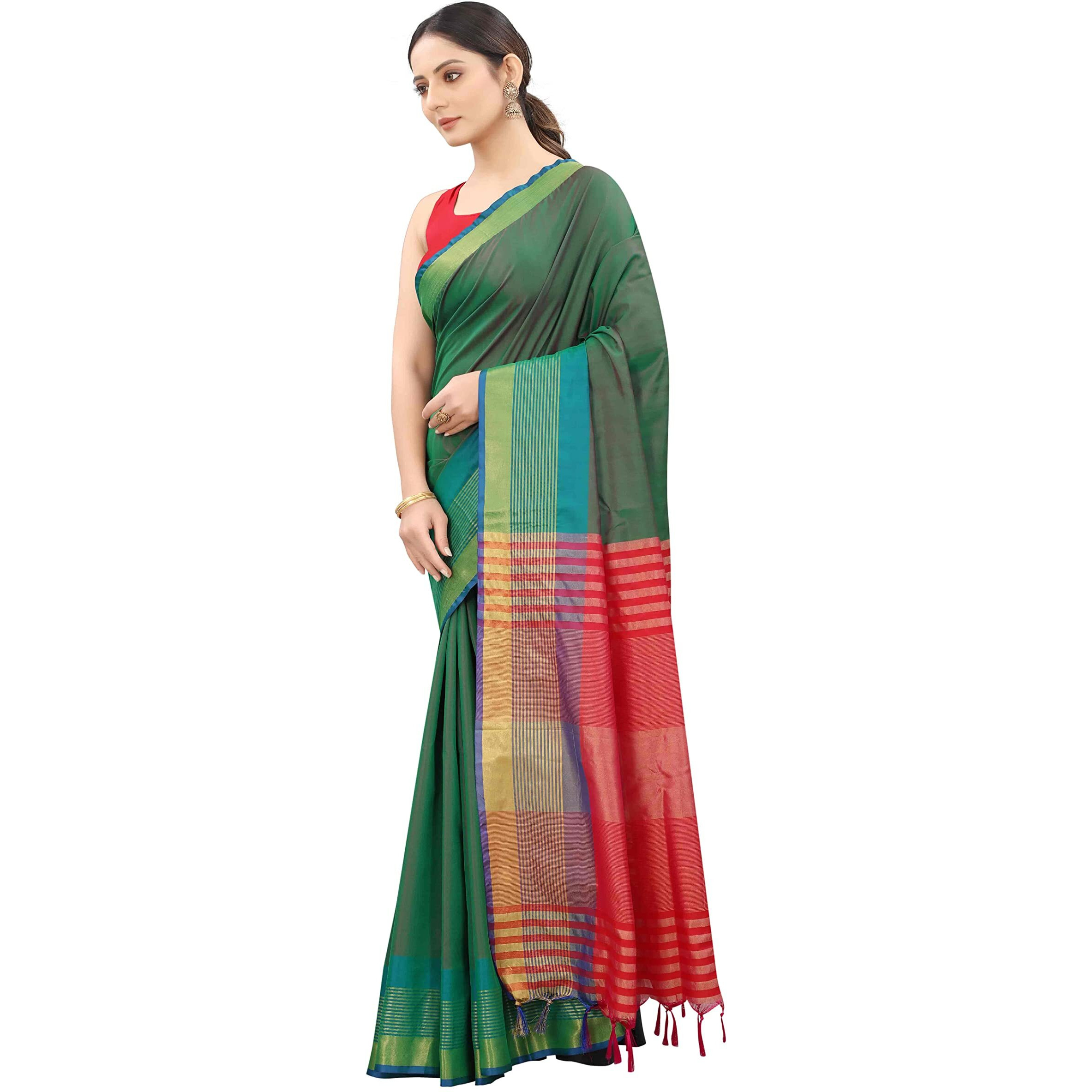 Enthone Womens Uppada Art Silk Saree With Blouse Piece (SZ-AURA2-GN-758_Green)