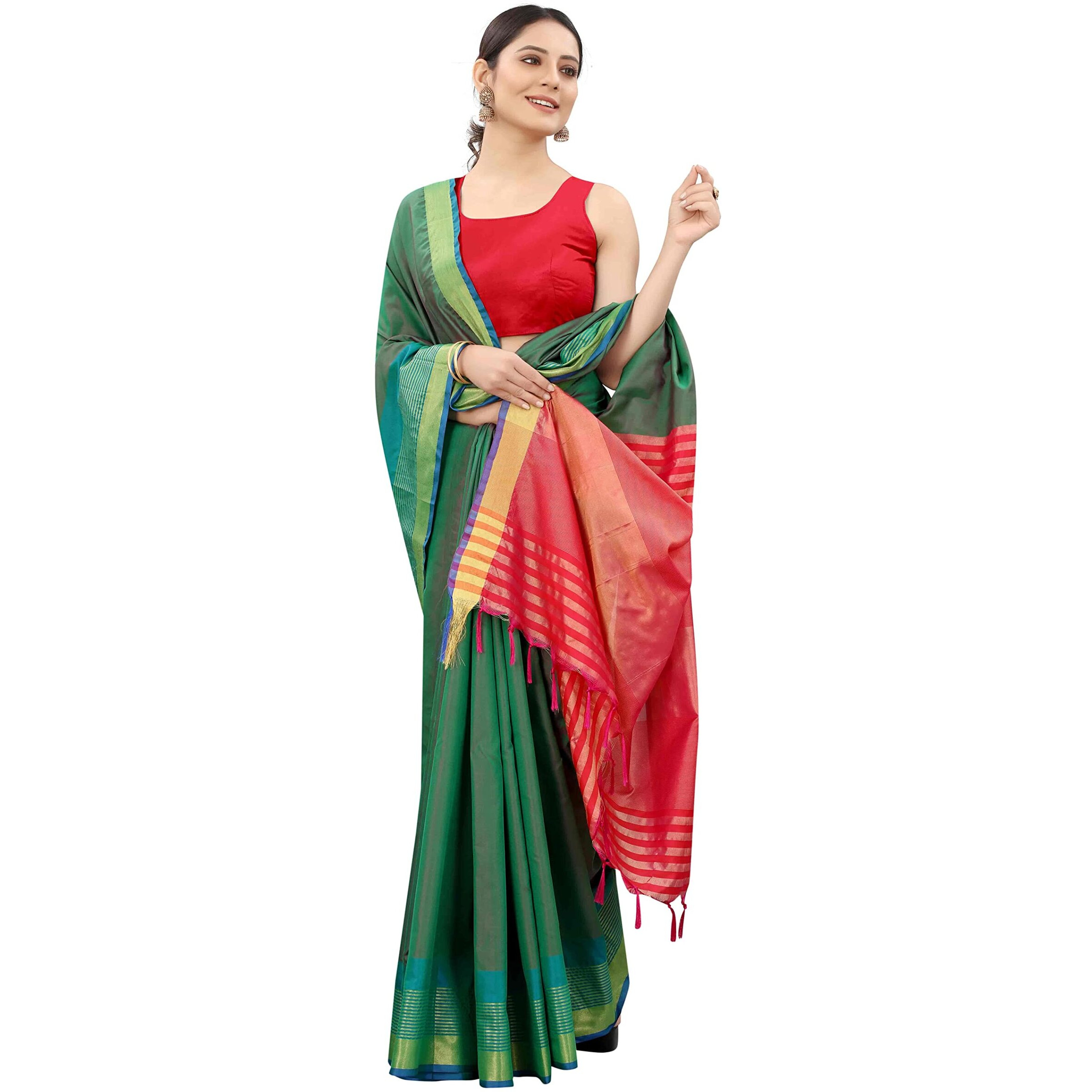 Enthone Womens Uppada Art Silk Saree With Blouse Piece (SZ-AURA2-GN-758_Green)