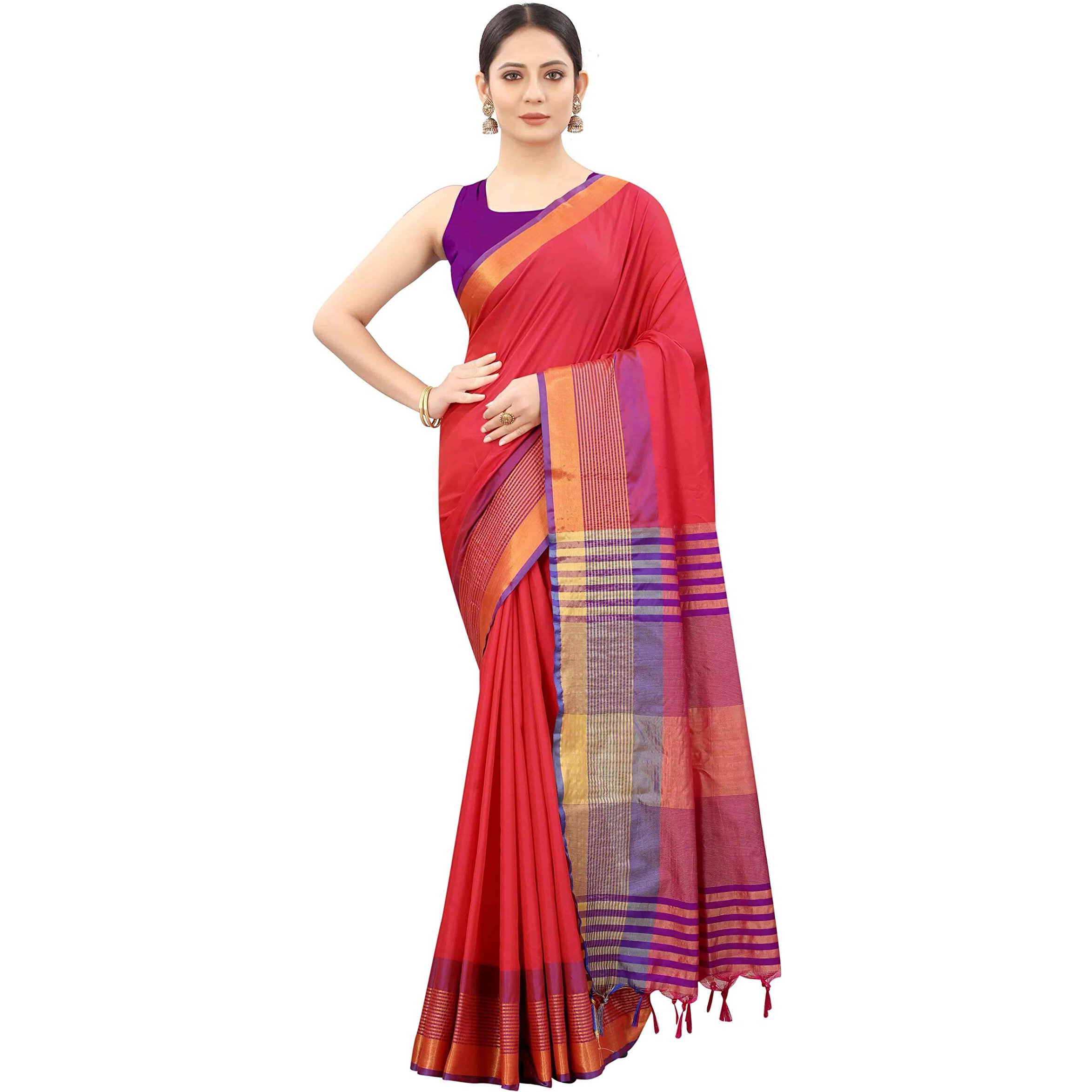 Enthone Womens Uppada Art Silk Saree With Blouse Piece (SZ-AURA2-RD-759_Red)