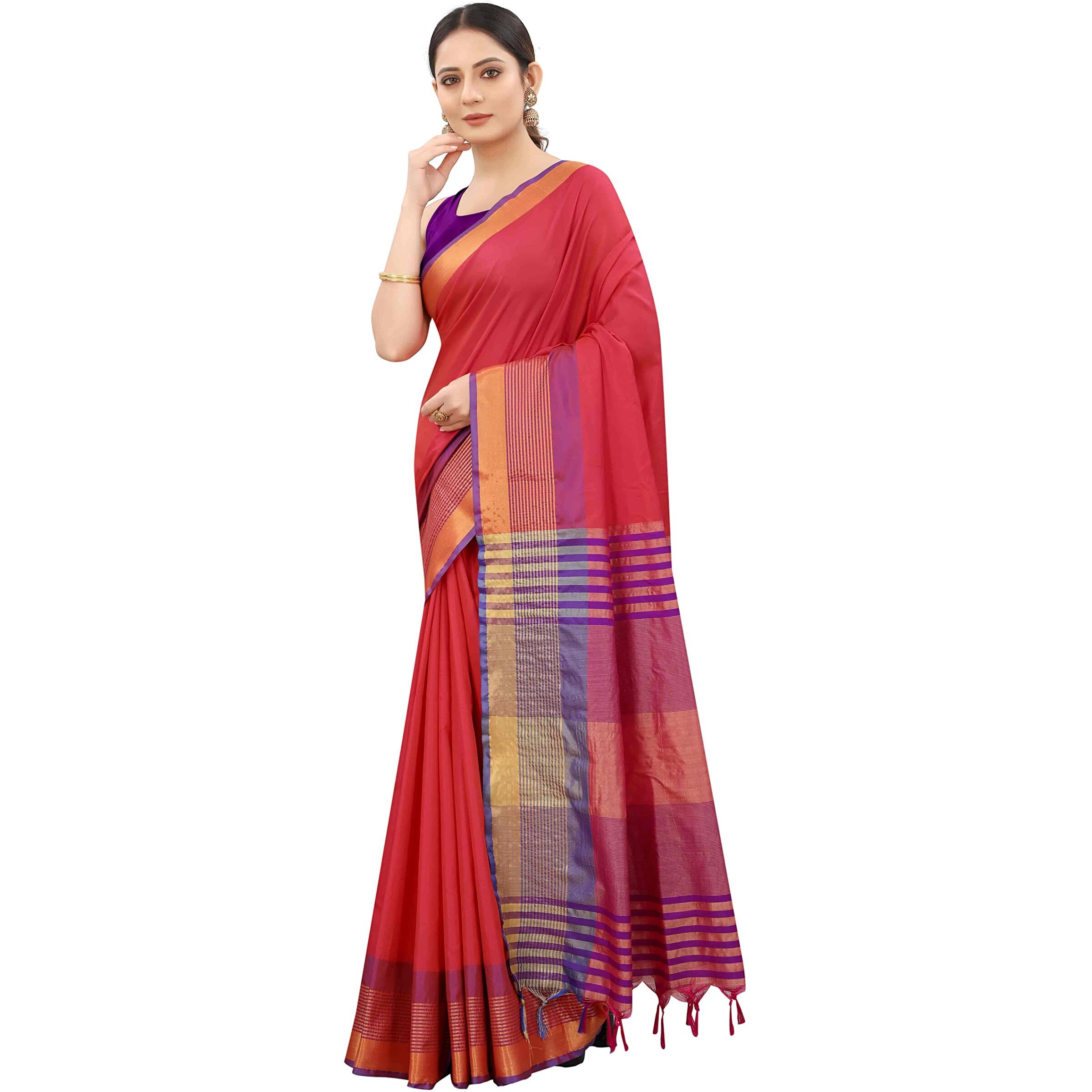 Enthone Womens Uppada Art Silk Saree With Blouse Piece (SZ-AURA2-RD-759_Red)