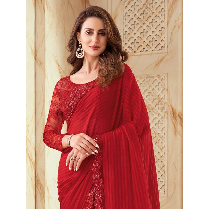 Satrani Womens Pure Georgette Saree (2992S2671N_Red)