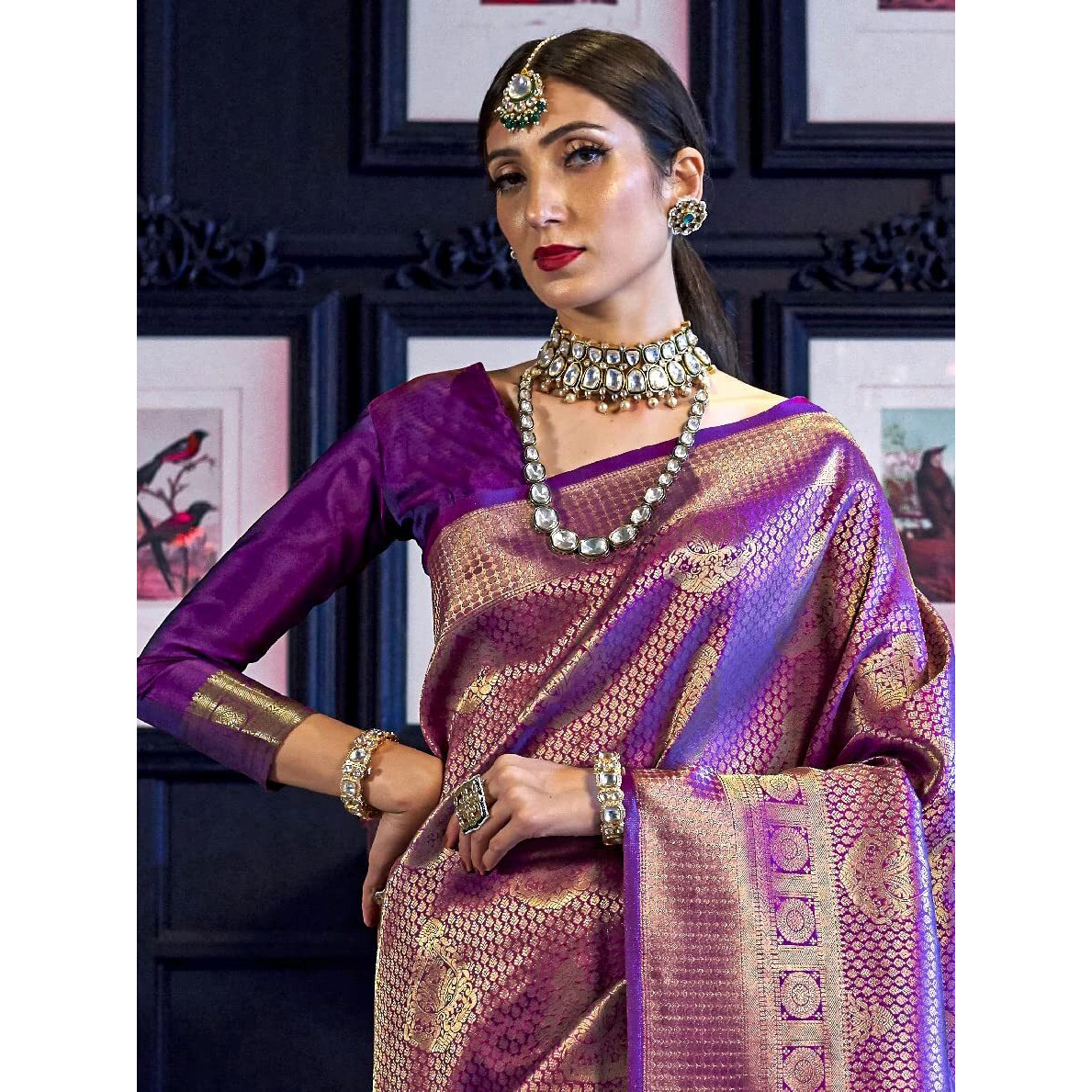 AKHILAM Womens Kanjivaram banarasi silk Woven Design Saree With Unstitched Blouse Piece (Wine_KNDIN145002_2)