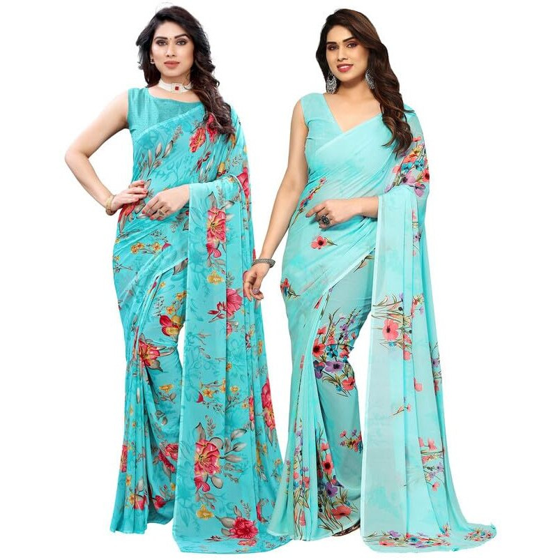 Satrani Womens Pure Georgette Saree (1850S176N_3112S2155N_Aqua Sky Blue)