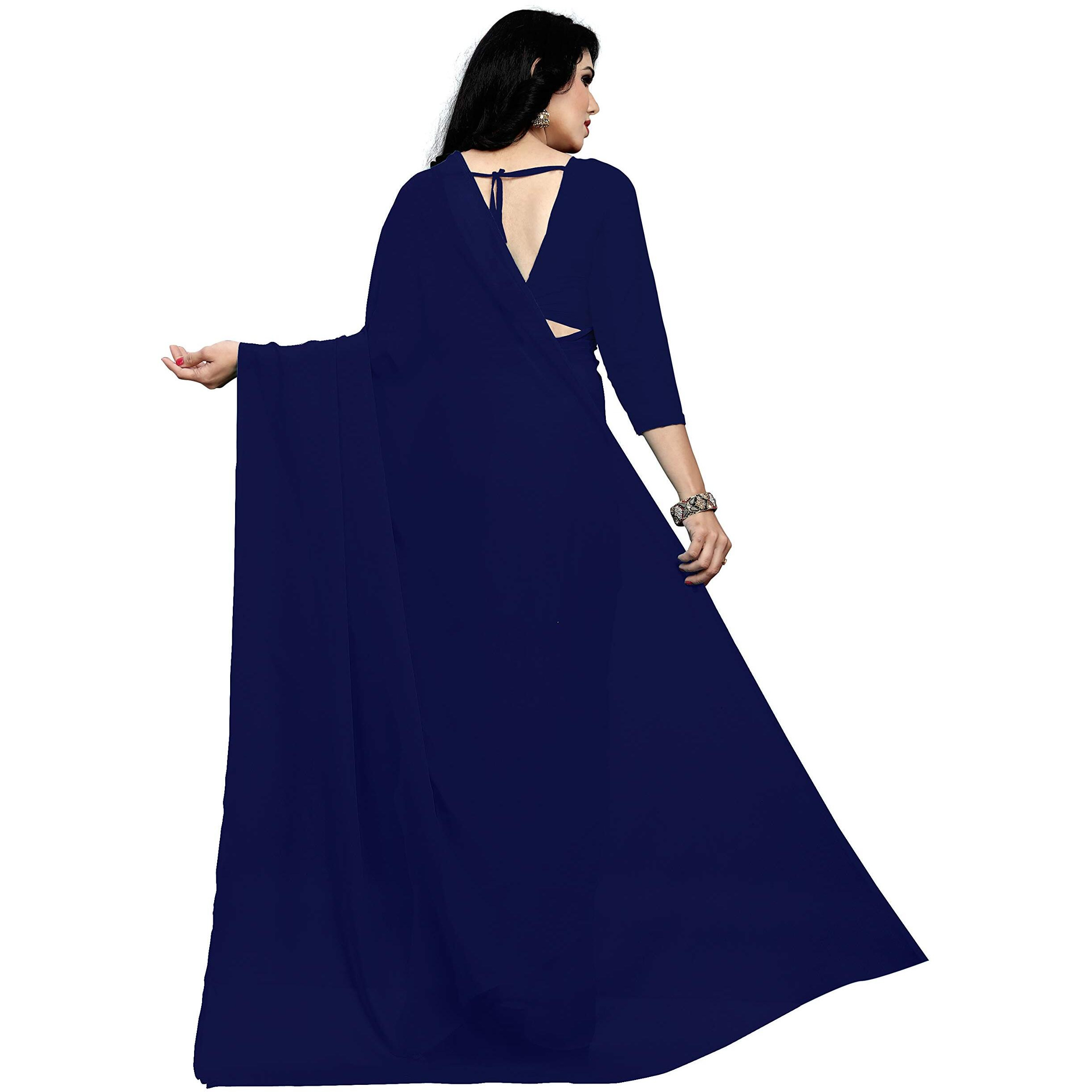 Sidhidata Textile Womens Plain Solid Pure Georgette saree With Unstitched Blouse Piece (plain navy blue__navy blue_Free Size)