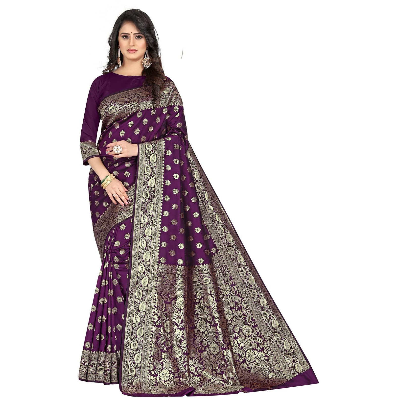 Shasmi Sarees Womens Art Silk Purple Kanchipuram Saree (SAN PARI S-1 PURPLE)