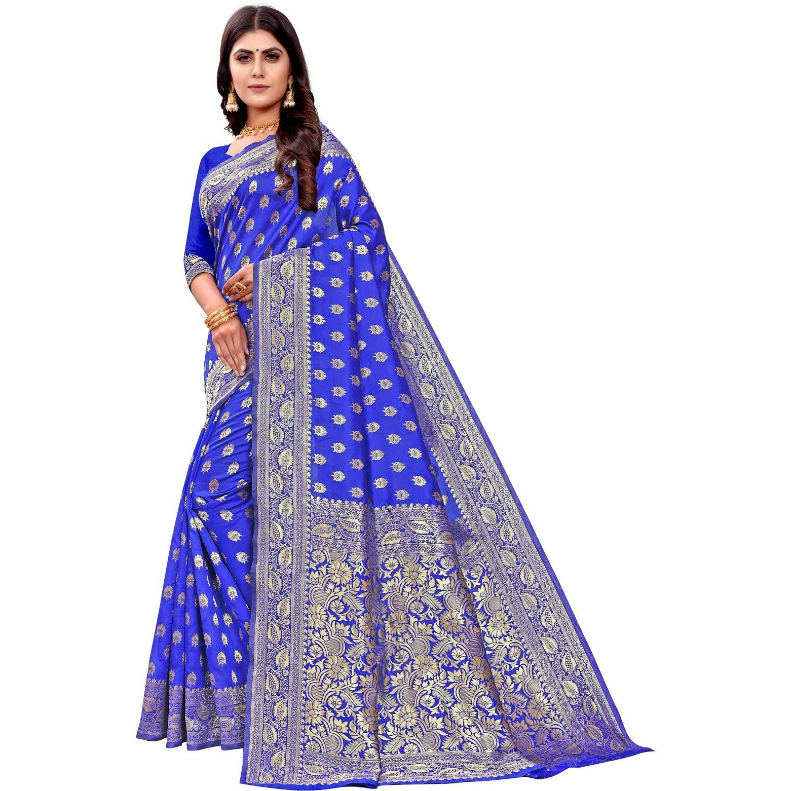 Shasmi Sarees Womens Art Silk Royal Blue Kanchipuram Saree (SAN PARI S-1 R BLUE)