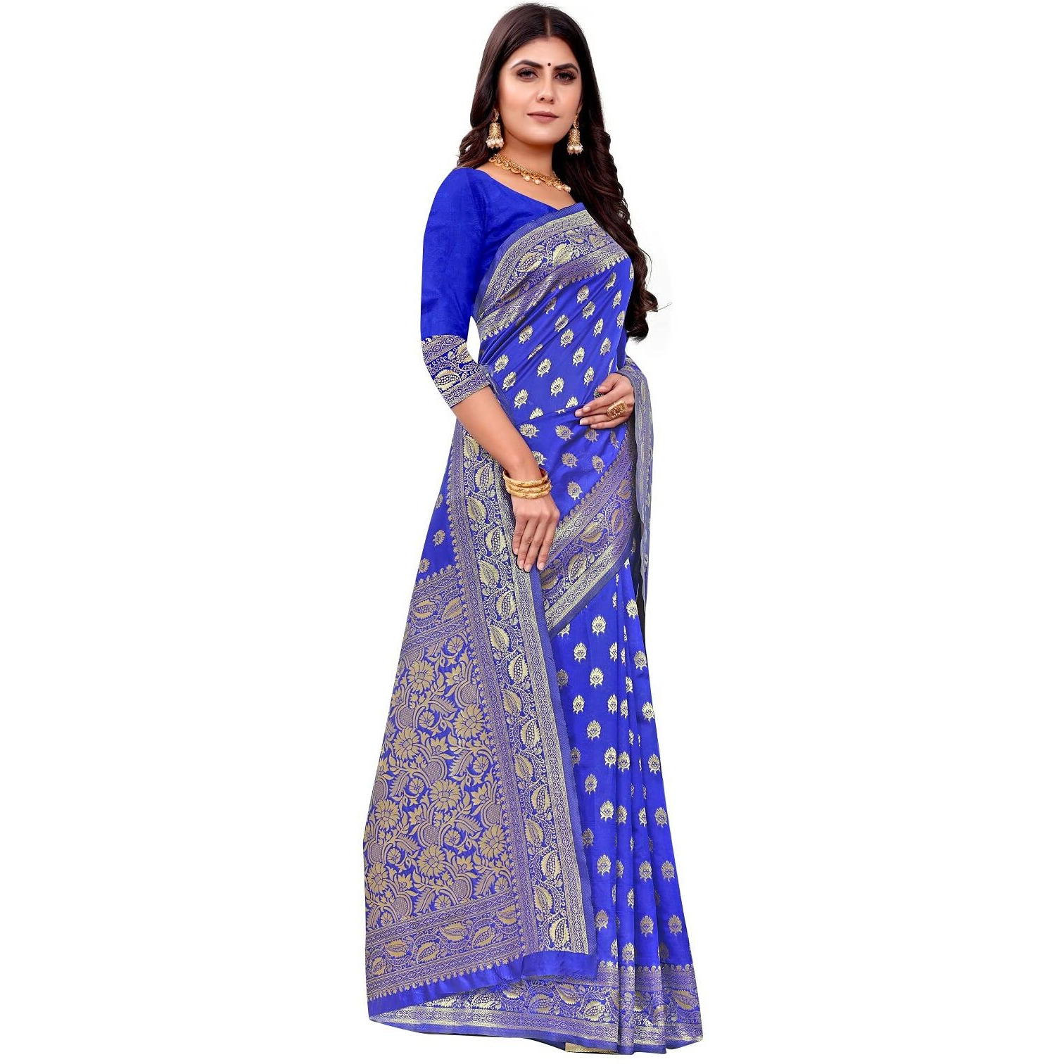 Shasmi Sarees Womens Art Silk Royal Blue Kanchipuram Saree (SAN PARI S-1 R BLUE)