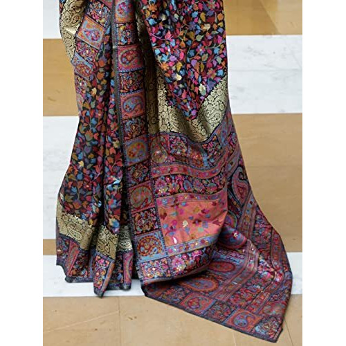 AKHILAM Womens Woven Silk Blend Saree With Blouse Piece (Silk Blend Saree KSHFA201002_Black)