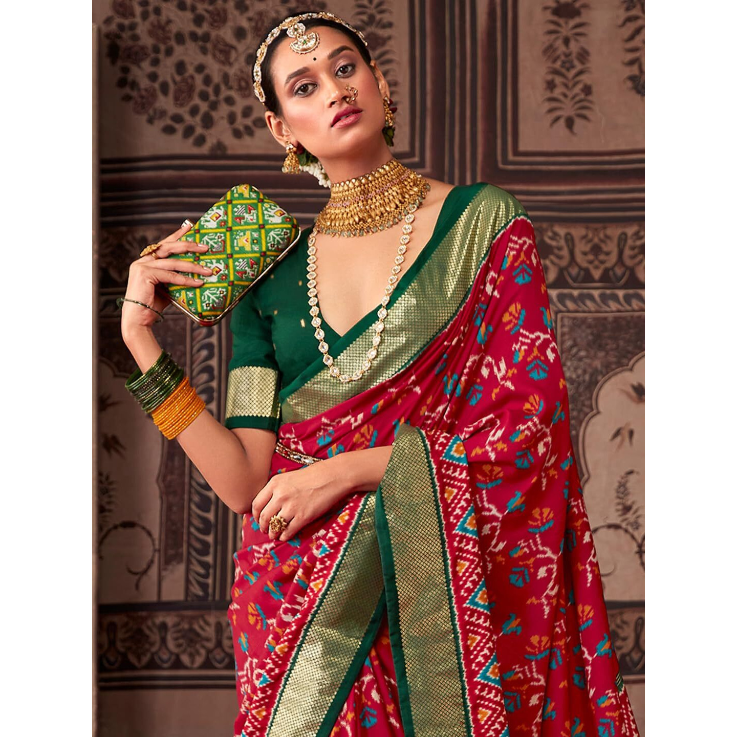 AKHILAM Womens Tussar Silk Ikat Printed Saree With Unstitched Blouse Piece(Pink_AKSHRA1008_SS)