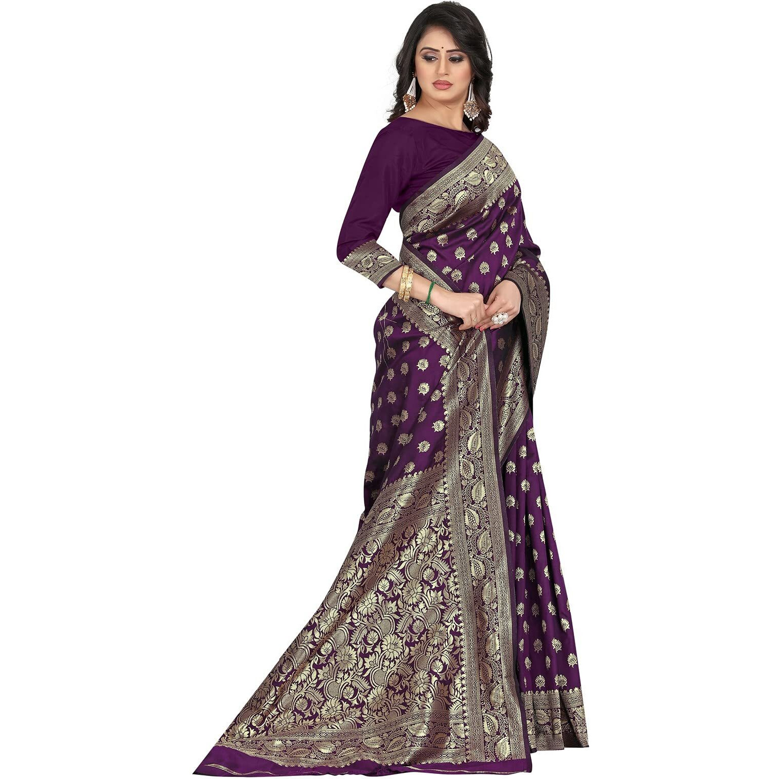 Sugathari Womens Banarasi Saree Pure Kanjivaram Silk Saree Soft new ladies 2023 Design Wear Pattu Sarees Latest Cotton Party Sari collections With Blouse Piece for Wedding sadi (PARI S-1 PURPLE)