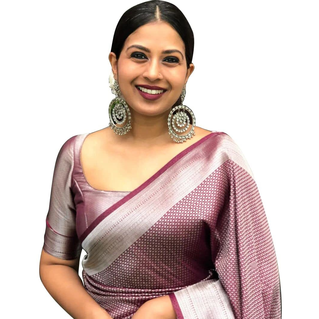 KALAVEETHI Womens Banarasi Soft Lichi Silk Saree with Blouse Piece Perfect For Every OccasionS (MAROON SILVER)