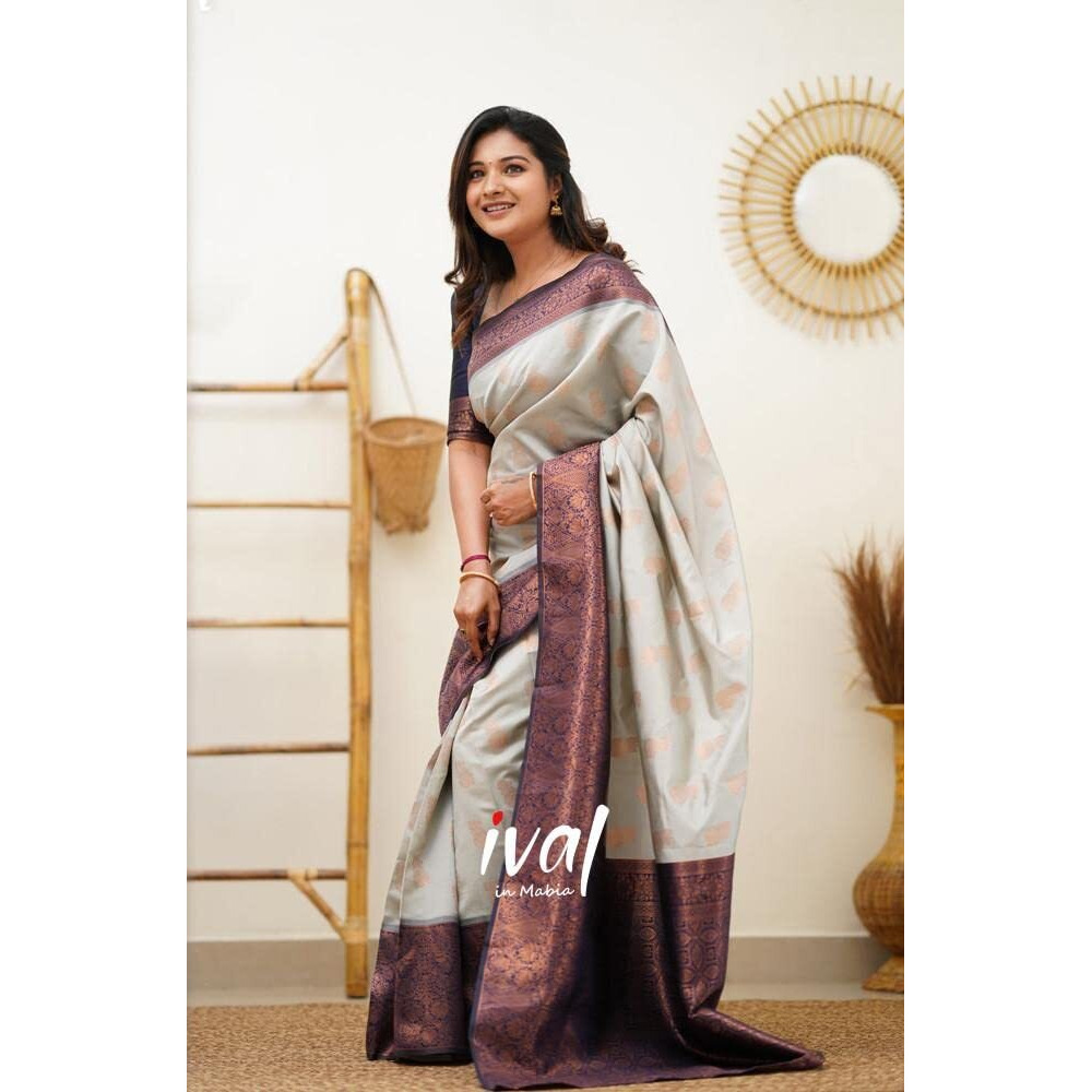 Flosive Womens Present Banarasi Soft Lichi Silk Saree Beautiful Jacquard Rich Pallu Design Work Zari Woven Kanjivaram Silk Style Saree With Soft Lichi Silk Blouse Piece multi (Sky)