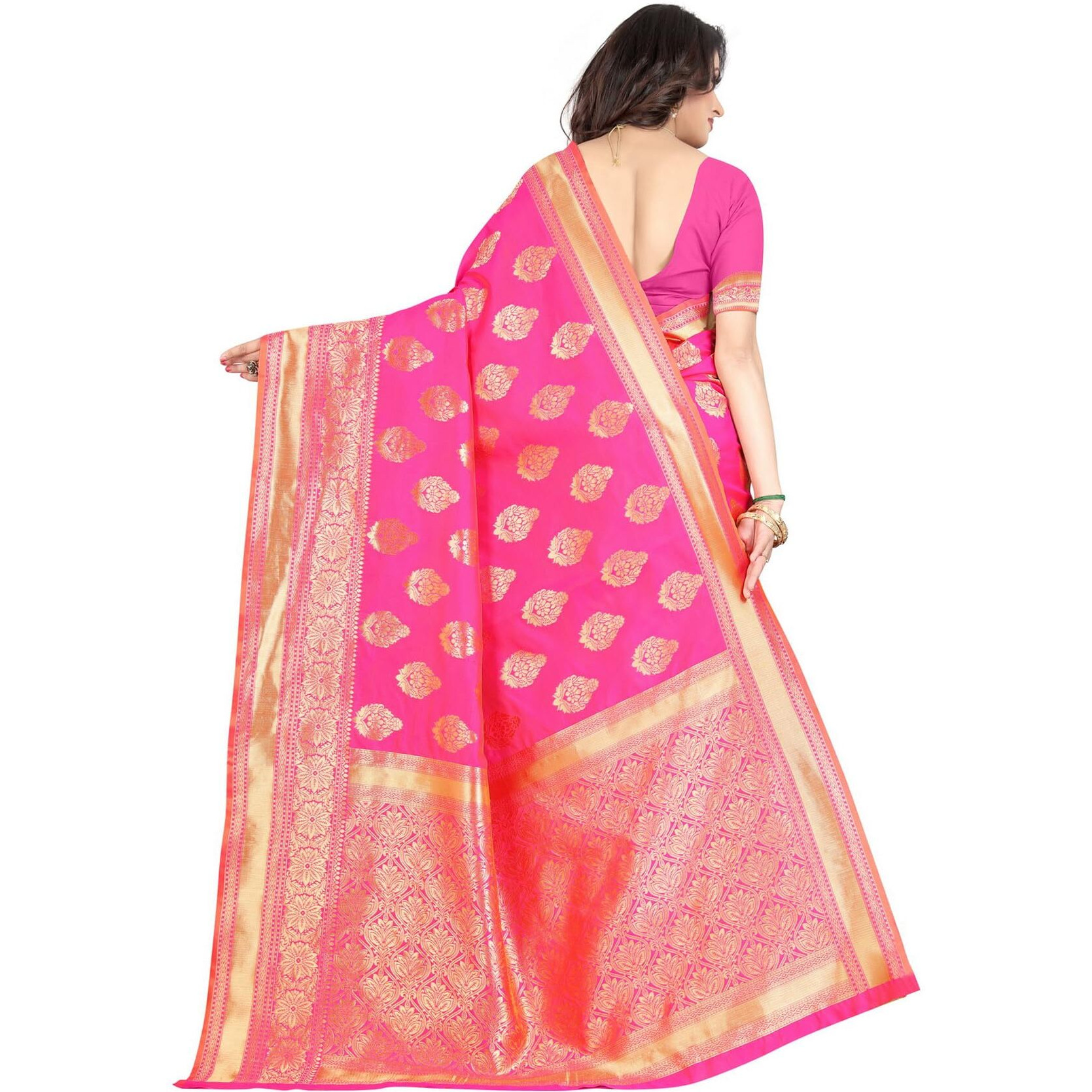 Sugathari Womens Banarasi Saree Pure Kanjivaram Silk Saree Soft new ladies 2023 Design Wear Pattu Sarees Latest Cotton Party Sari collections With Blouse Piece for Wedding sadi (PARI 6 PINK GOLD)