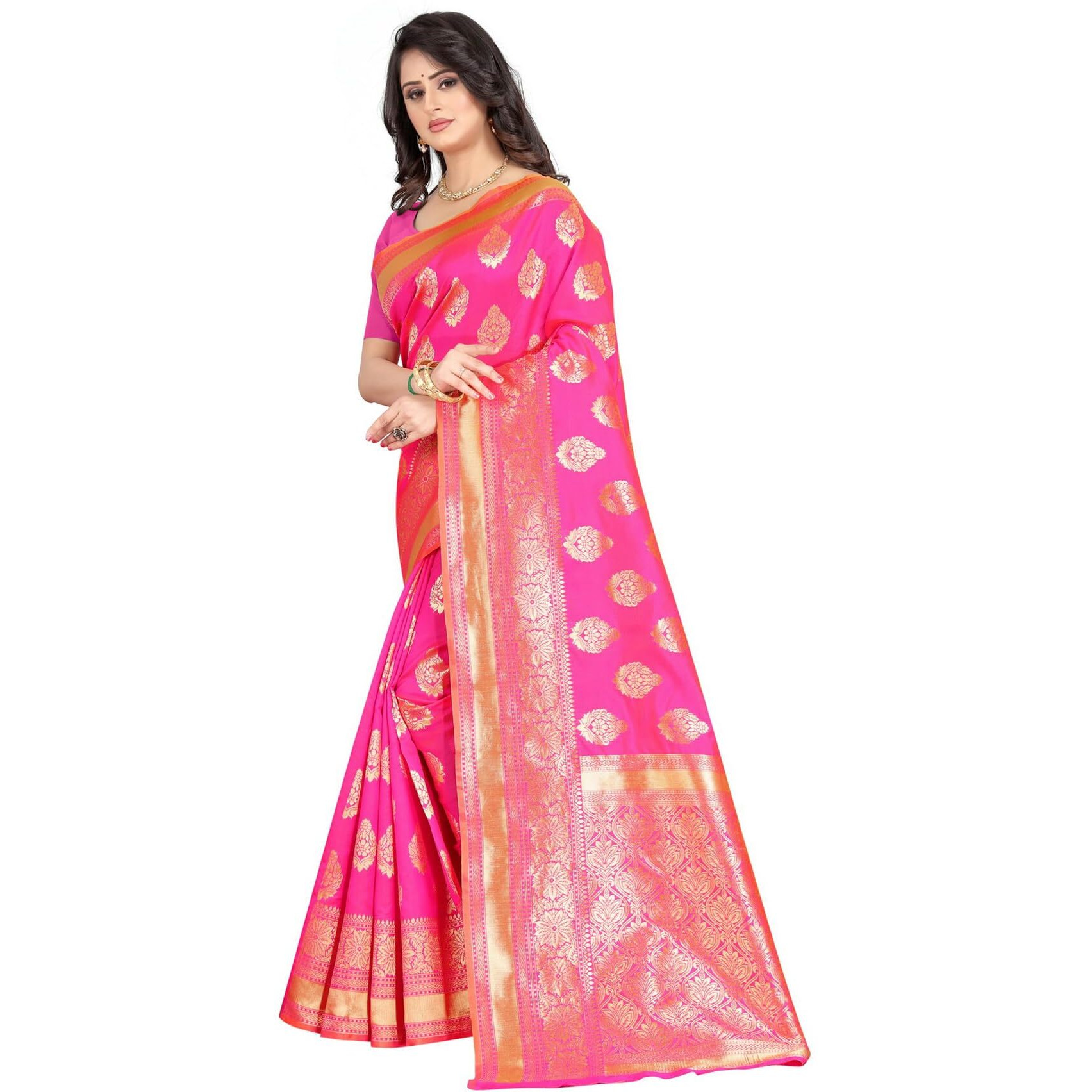 Sugathari Womens Banarasi Saree Pure Kanjivaram Silk Saree Soft new ladies 2023 Design Wear Pattu Sarees Latest Cotton Party Sari collections With Blouse Piece for Wedding sadi (PARI 6 PINK GOLD)