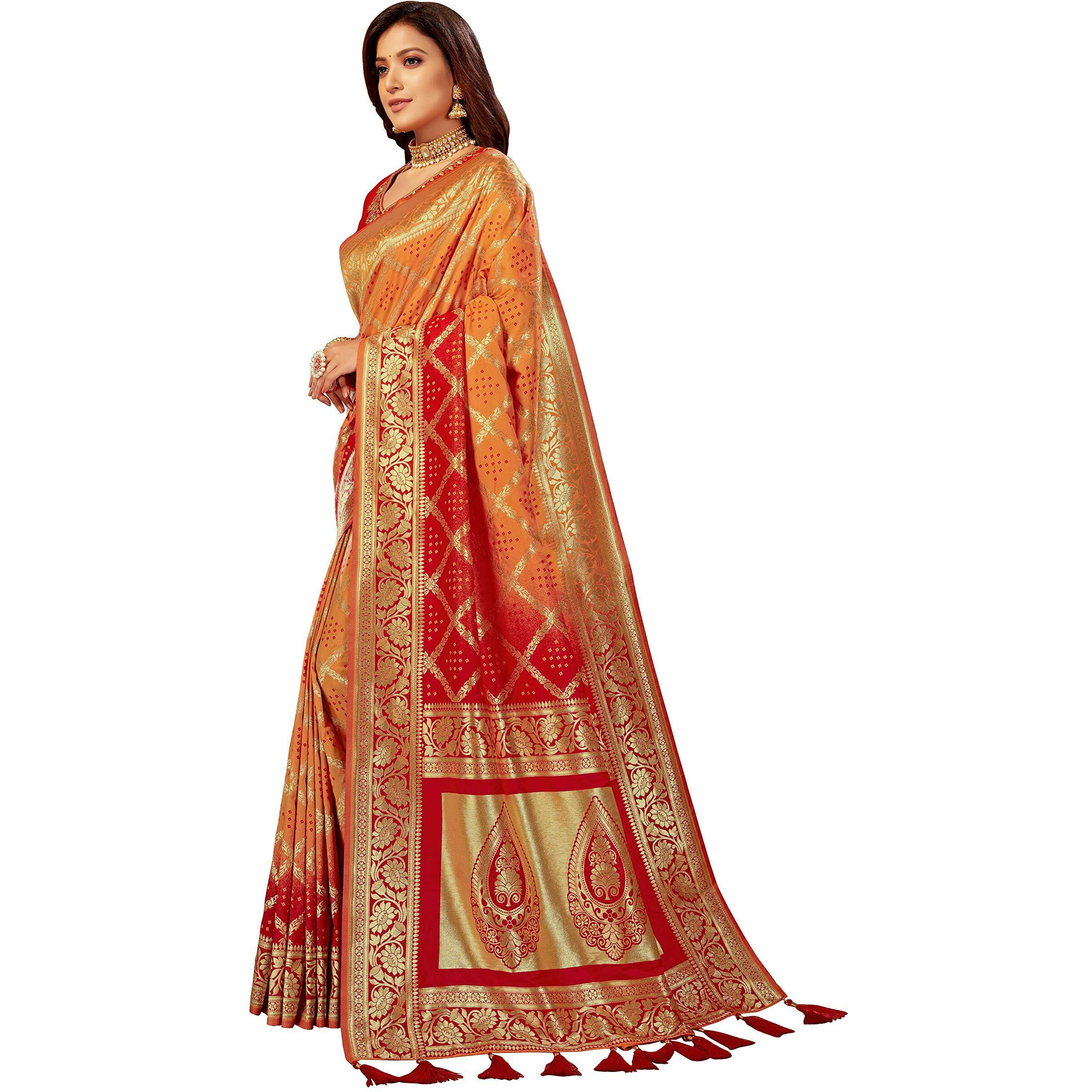 MANOHARI Banarasi Silk Woven Saree With Heavy Embroidery Blouse Piece_Mn1877 - Women, Yellow