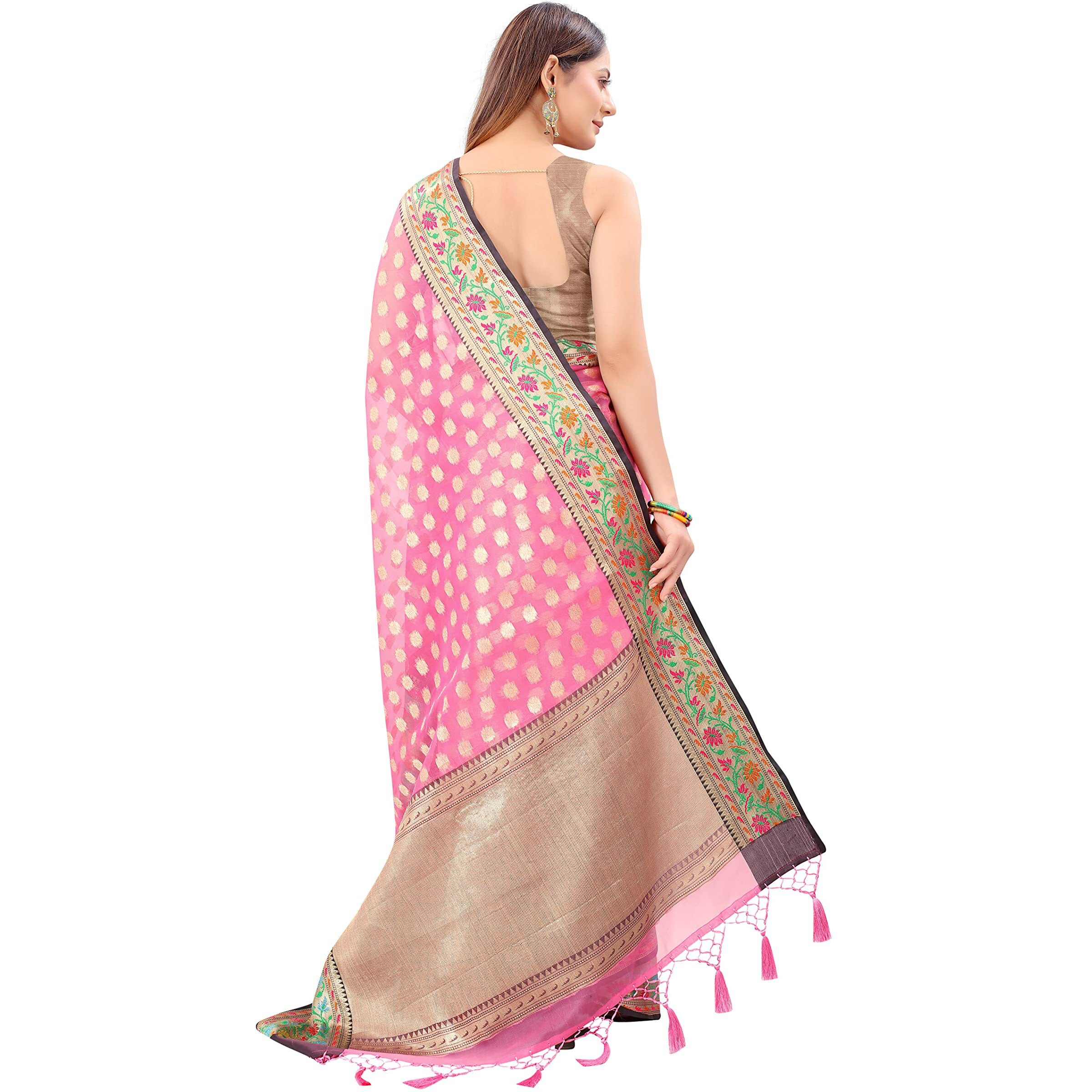 Enthone Womens Banarasi Soft Silk Saree With Unstitched Blouse Piece(Pink)