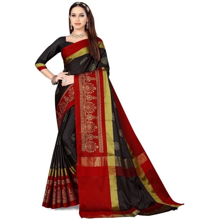 GRECIILOOKS Womens Cotton Silk Ready Pleated Saree Saree For Women (Red)