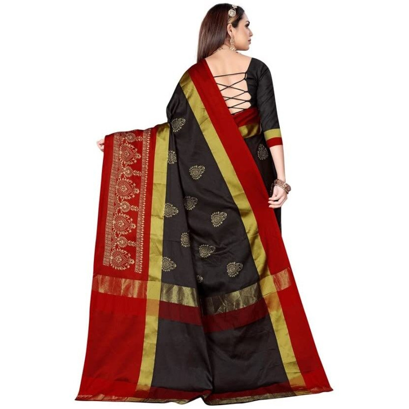 GRECIILOOKS Womens Cotton Silk Ready Pleated Saree Saree For Women (Red)