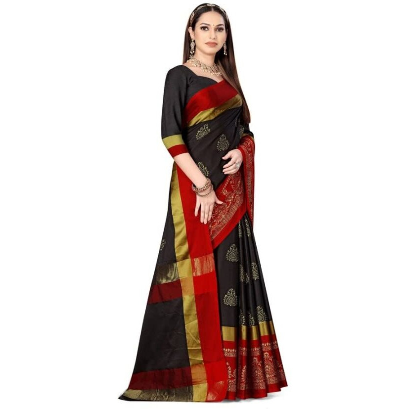 GRECIILOOKS Womens Cotton Silk Ready Pleated Saree Saree For Women (Red)