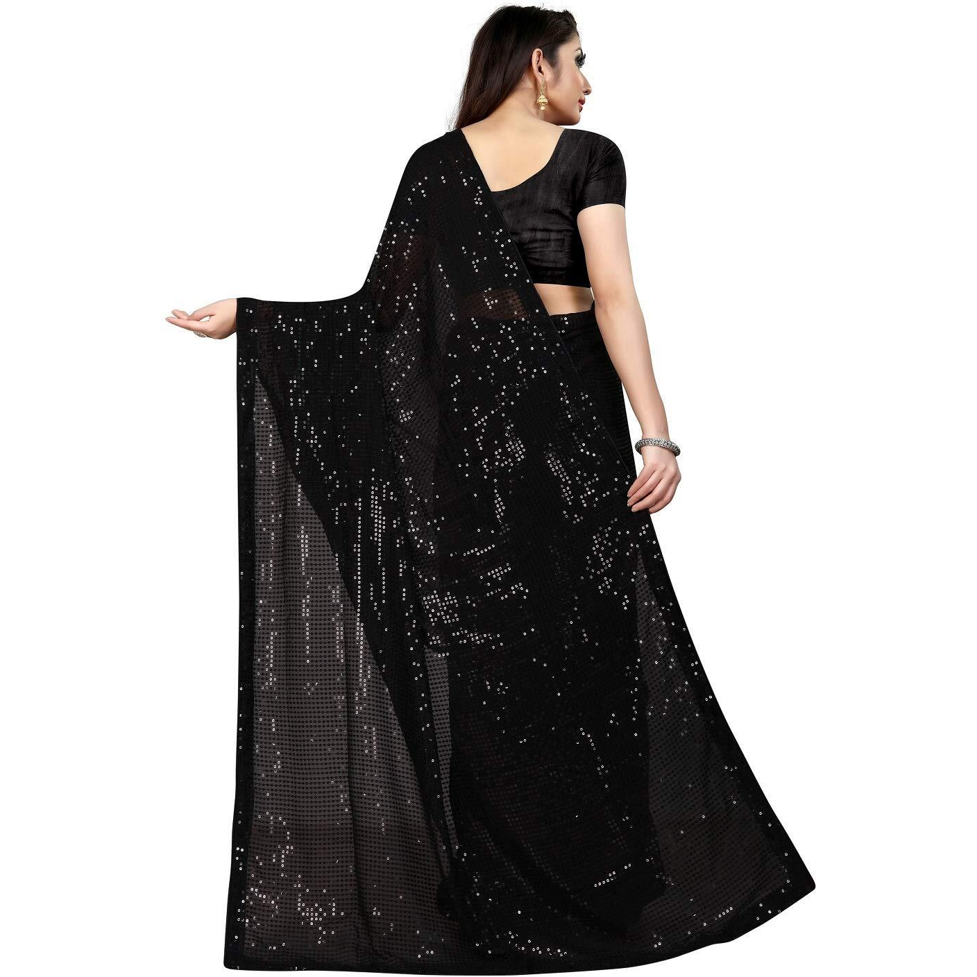 PristiveFashionHub Womens Sequence Silk Saree with Blouse Piece (Sequence-18-Saree_Black)