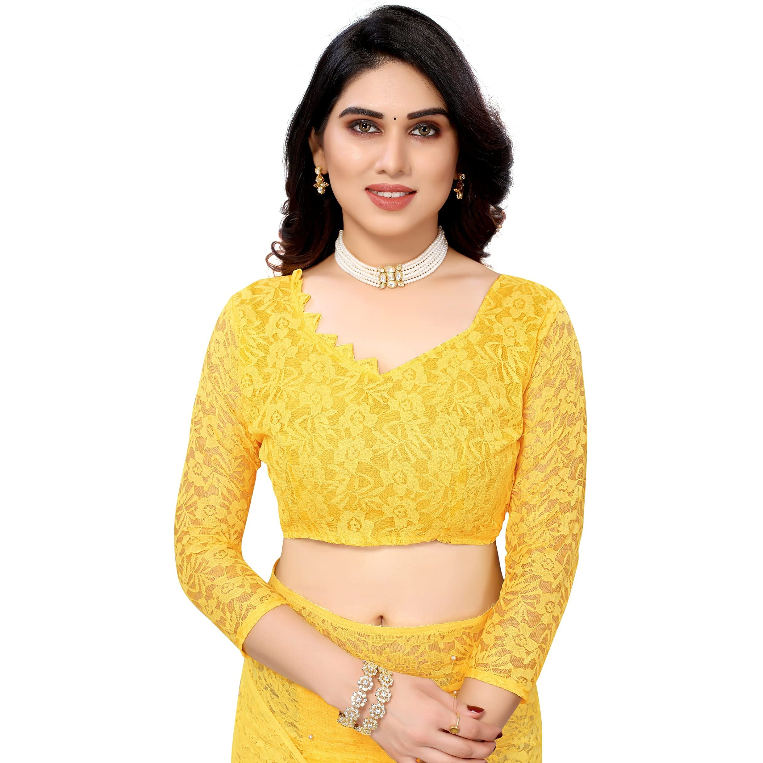 Yashika Womens Jacquard Net Standard Length Yellow-Abira Black, Saree