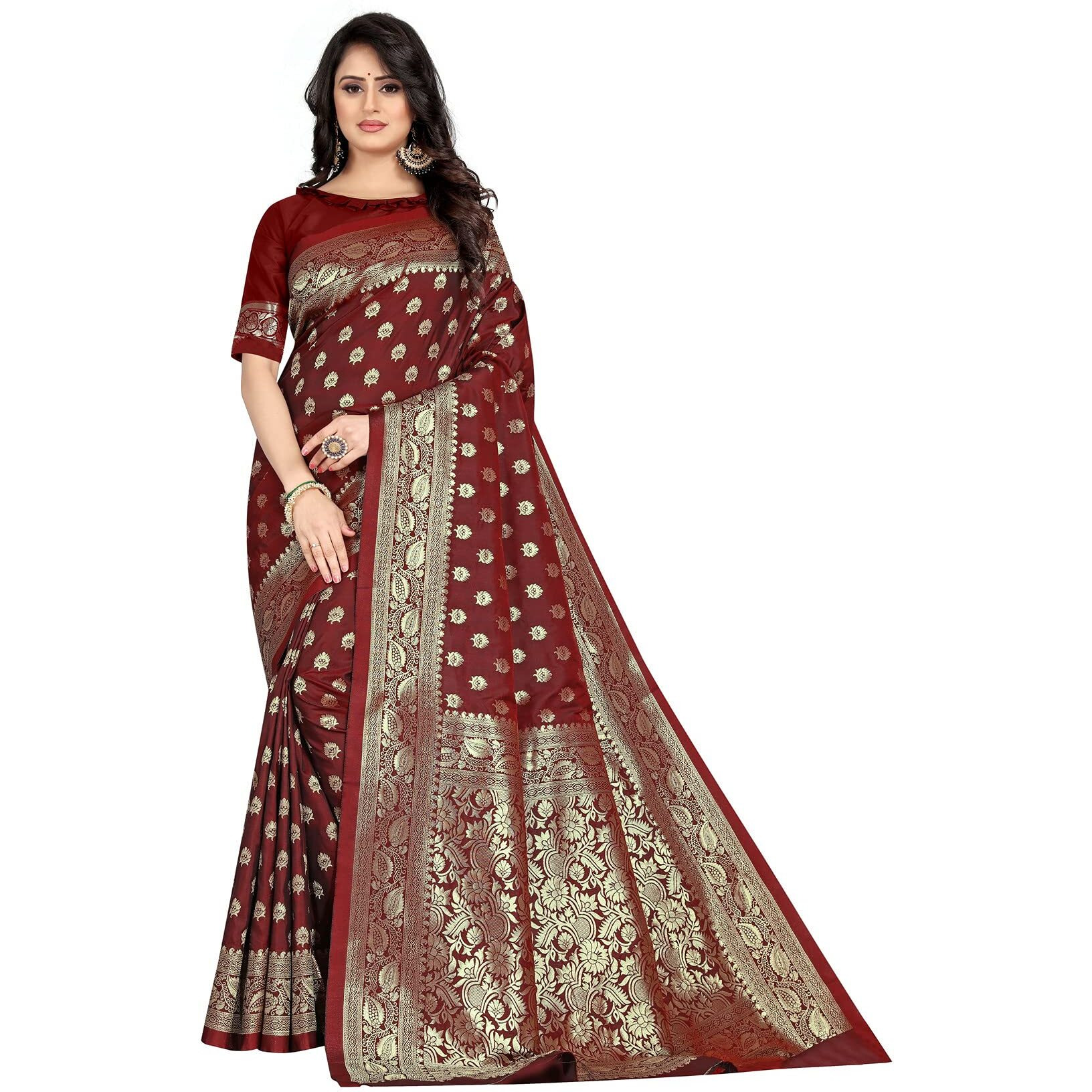 Sugathari Womens Banarasi Saree Pure Kanjivaram Silk Saree Soft new ladies 2023 Design Wear Pattu Sarees Latest Cotton Party Sari collections With Blouse Piece for Wedding sadi (PARI S-1 MAROON)