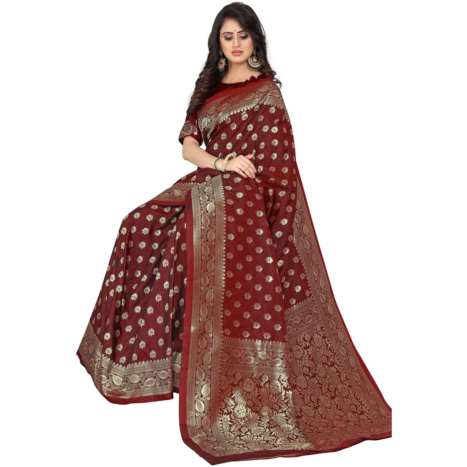 Sugathari Womens Banarasi Saree Pure Kanjivaram Silk Saree Soft new ladies 2023 Design Wear Pattu Sarees Latest Cotton Party Sari collections With Blouse Piece for Wedding sadi (PARI S-1 MAROON)