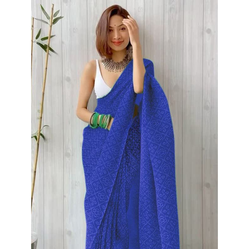 Satrani Womens Knit Pure Georgette Saree (2594S214N_Royal Blue)