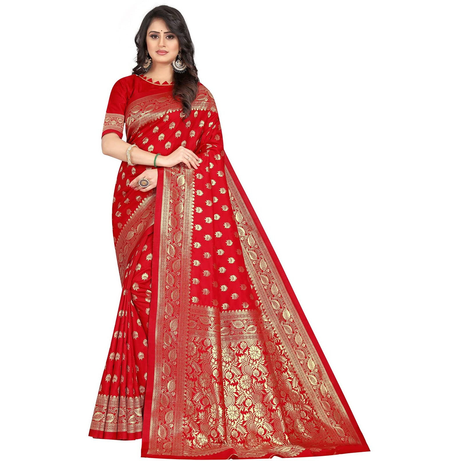 Shasmi Sarees Womens Art Silk Red Kanchipuram Saree (SAN PARI S-1 RED)