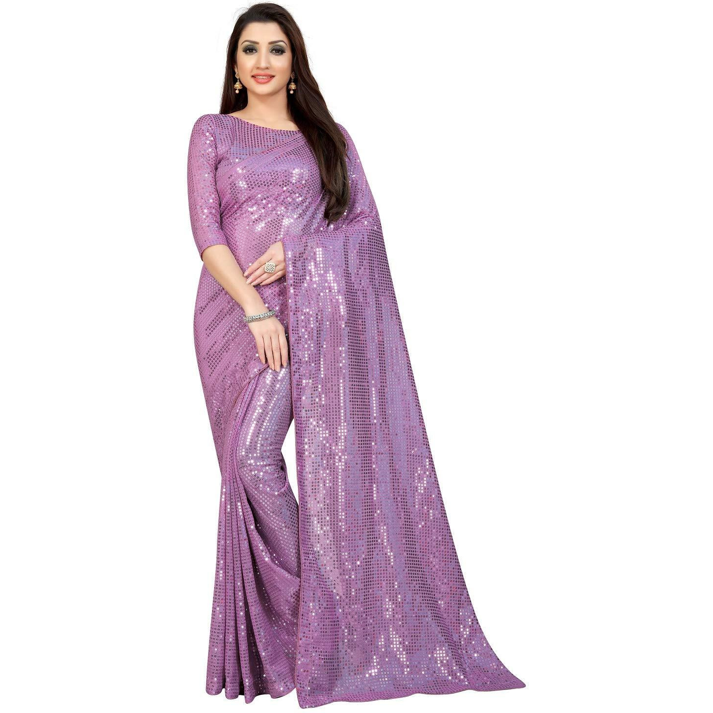 PristiveFashionHub Womens Sequence Silk Saree with Blouse Piece (Sequence-18-Saree_Onion)