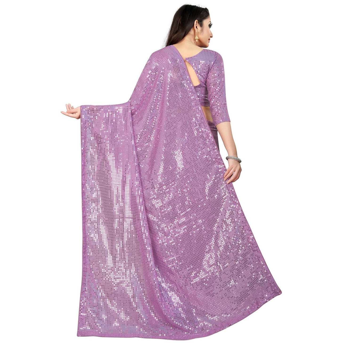 PristiveFashionHub Womens Sequence Silk Saree with Blouse Piece (Sequence-18-Saree_Onion)