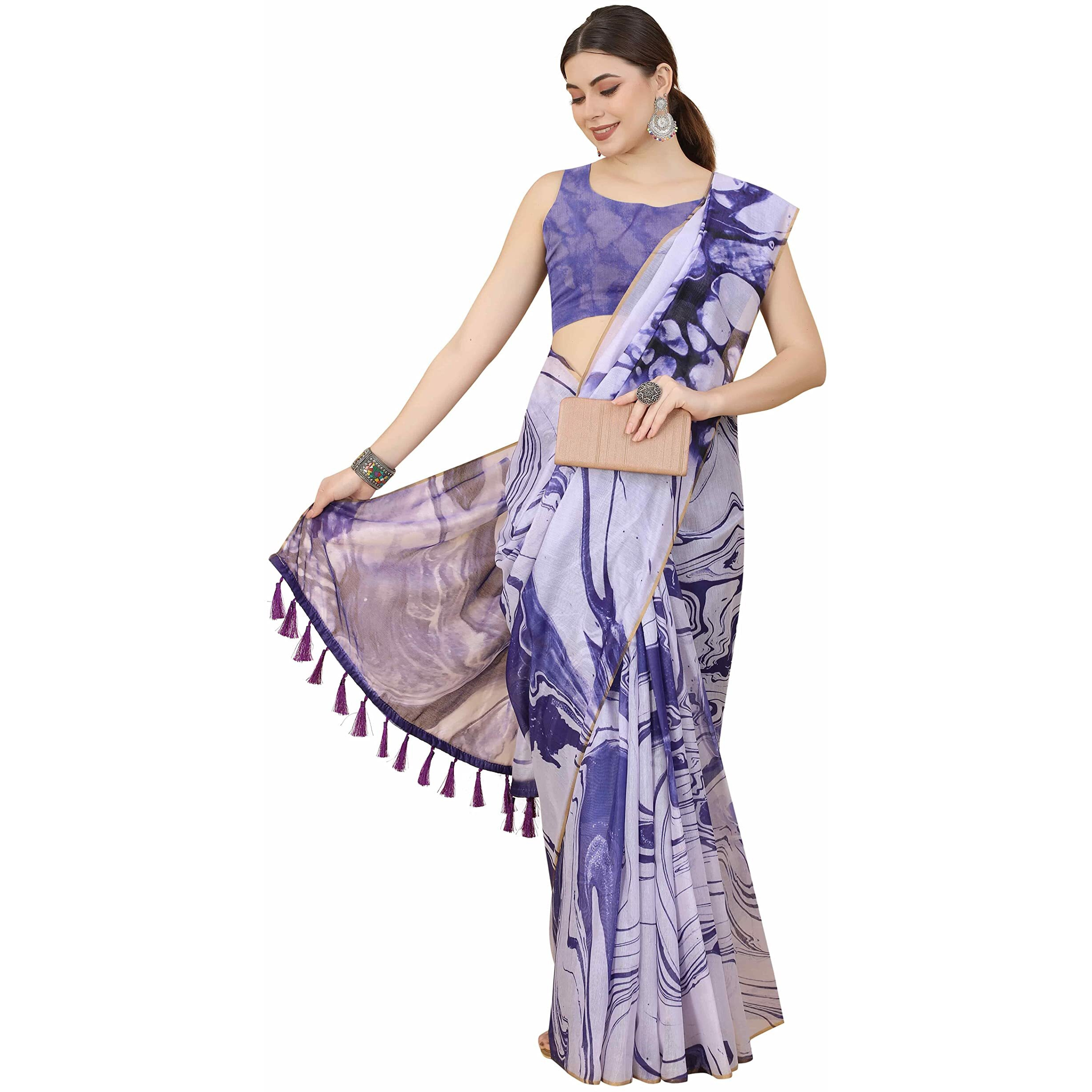 Enthone Womens Chanderi Tie And Dye Digital Printed Saree (Sz-Sia-Pp-1399, Purple)