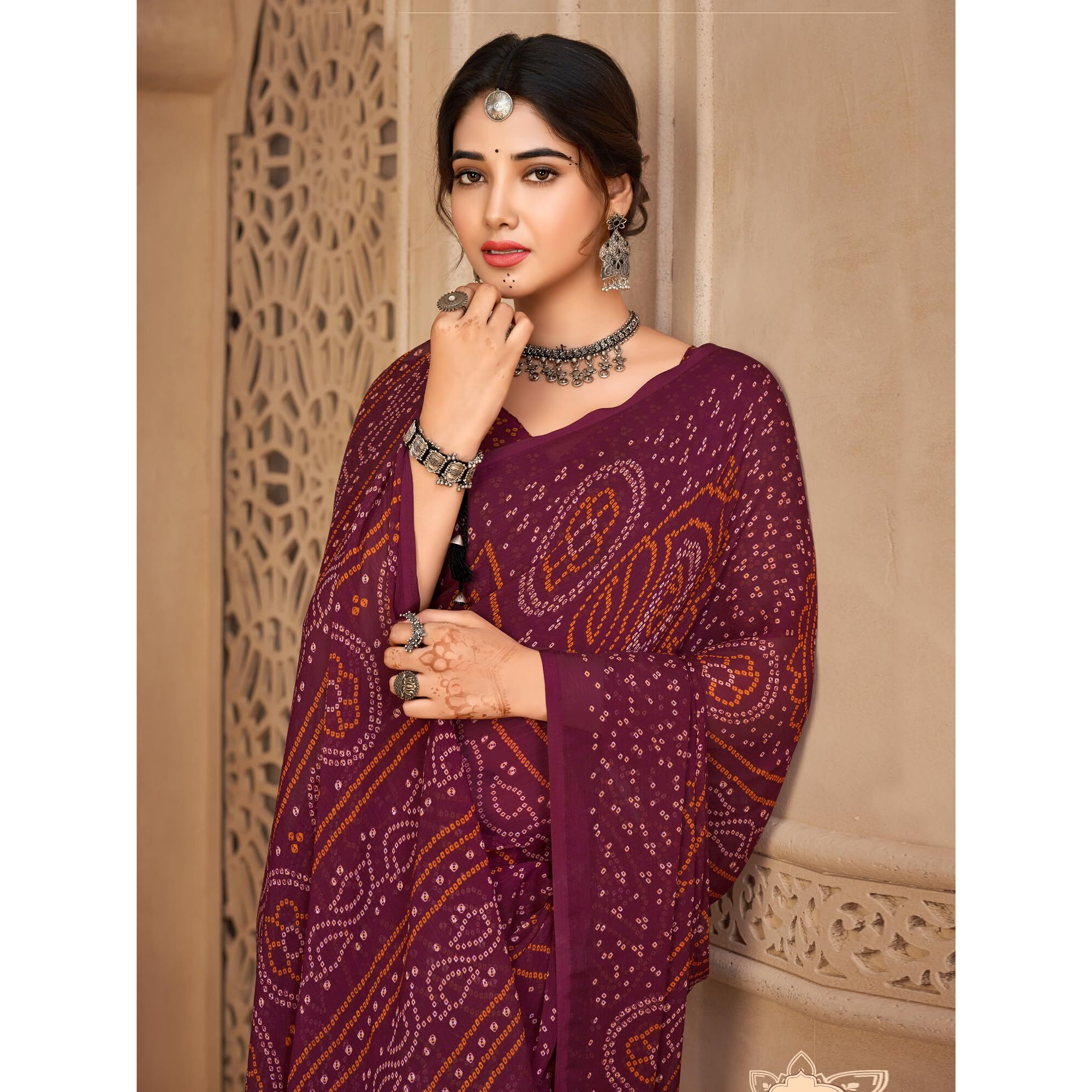 AKHILAM Womens Chiffon Purple Printed Designer Saree With Unstitched Blouse Piece (STARCFN26503A_TFH)