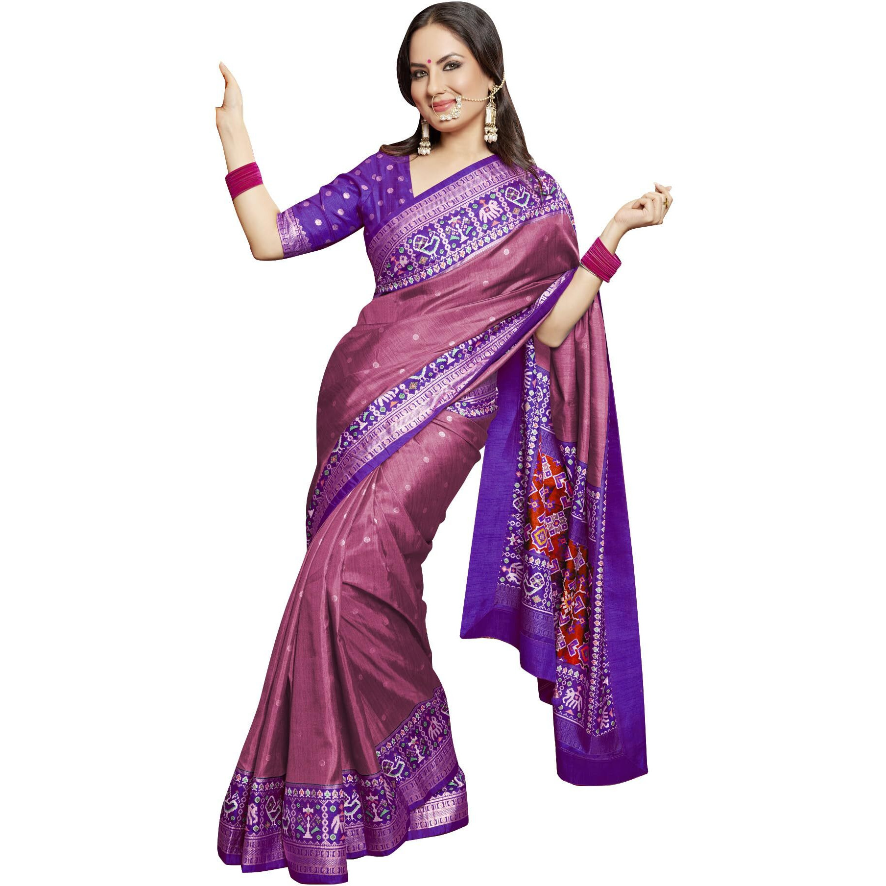 AKHILAM Womens Banarasi silk Animal Print Saree With Unstitched Blouse Piece(Mauve_TRITH10018.)