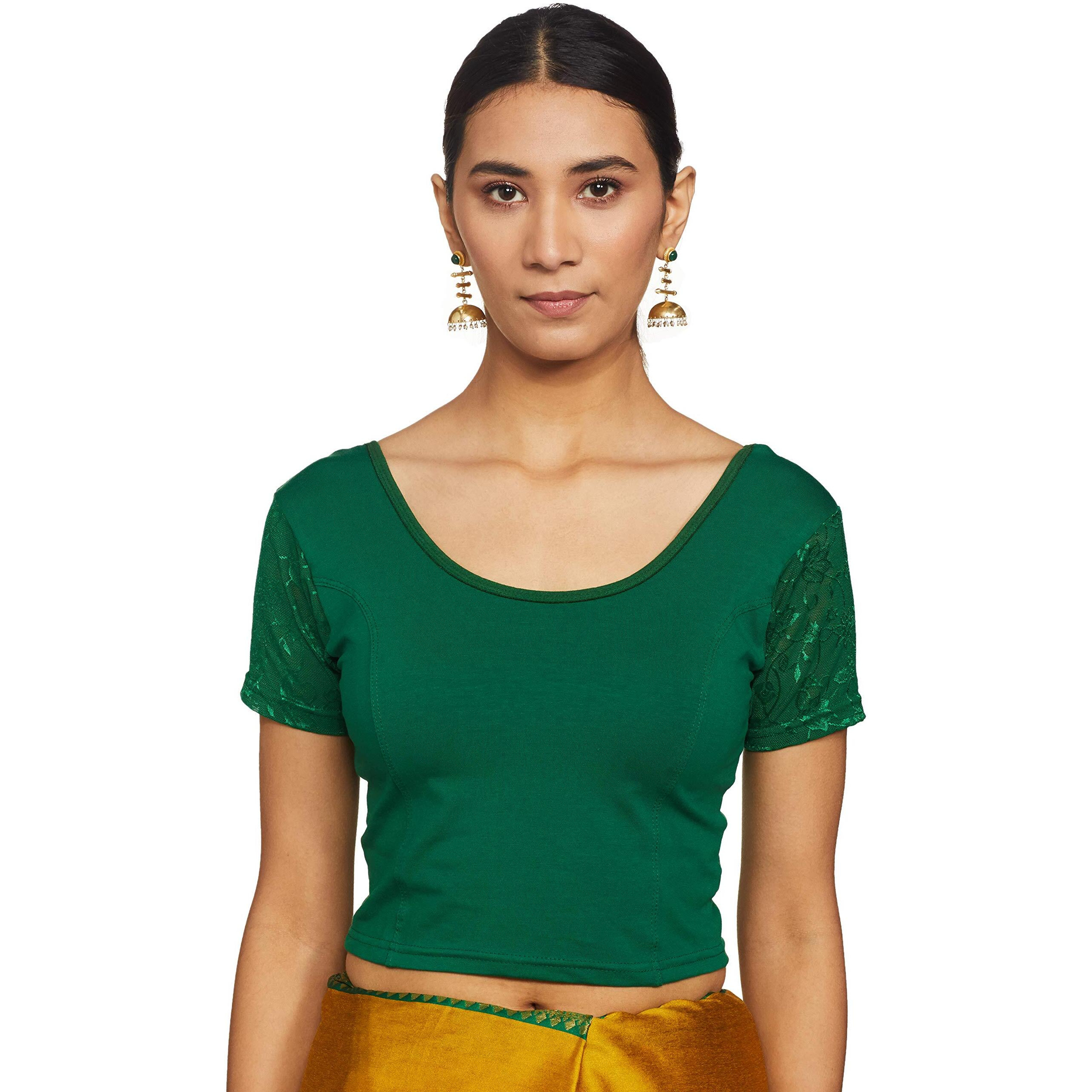 TINSIE Womens Cotton Solid Half Sleeve Blouse (TS_blouse_028_lycra100_Bottle Green_Free Size)