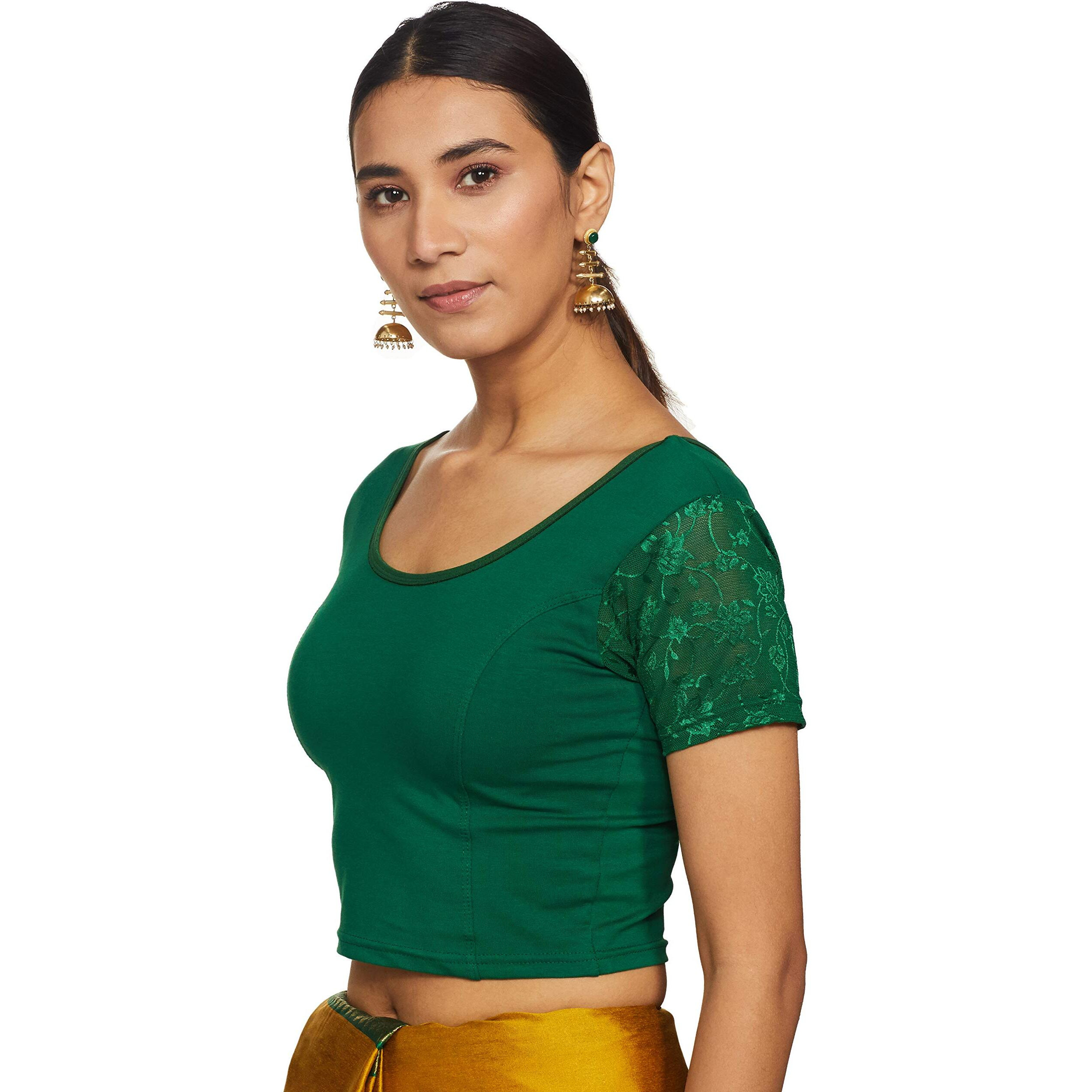 TINSIE Womens Cotton Solid Half Sleeve Blouse (TS_blouse_028_lycra100_Bottle Green_Free Size)