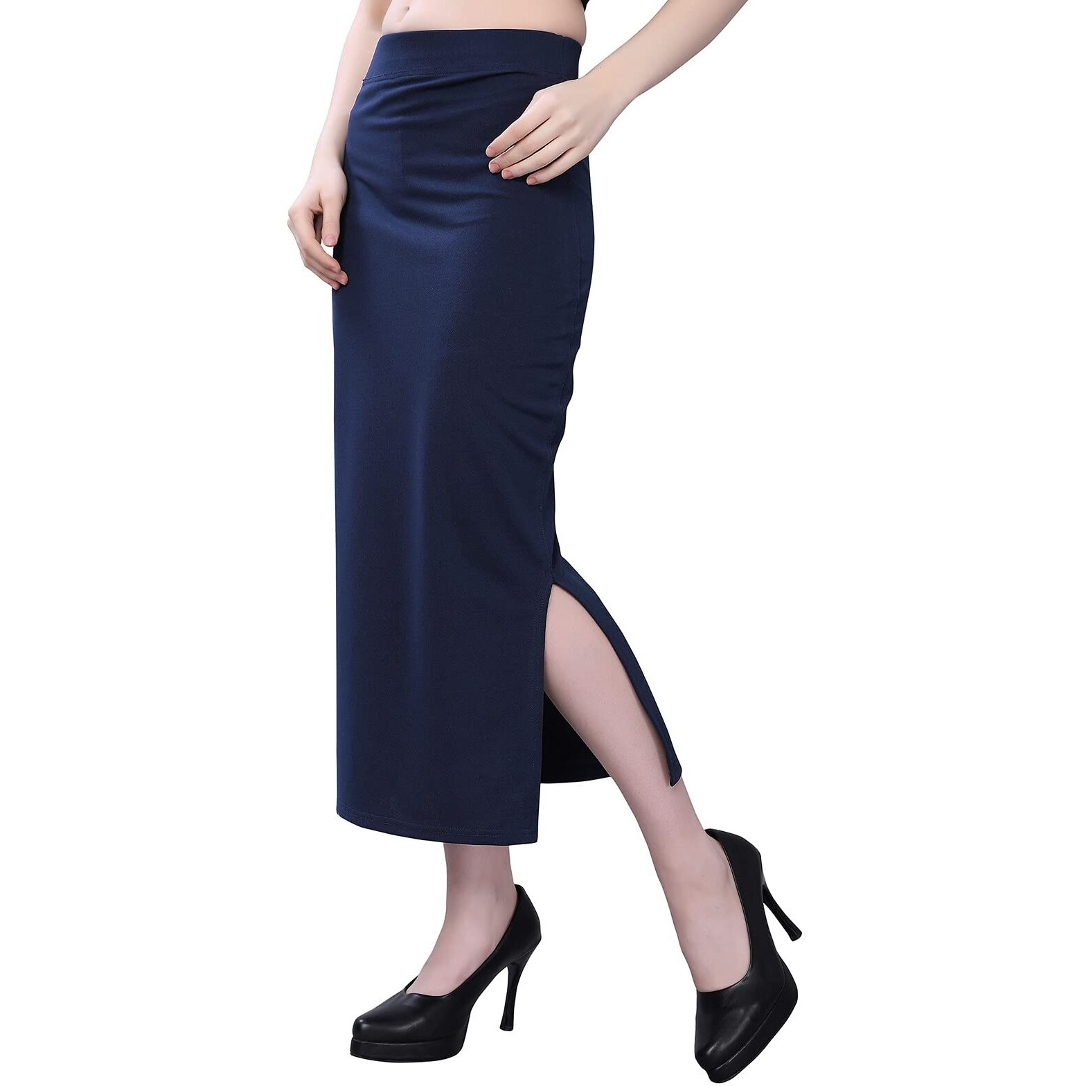 Selvia Womens Lycra Full Elastic Saree Shapewear Patticoat (180TKN112-M_Navy Blue)