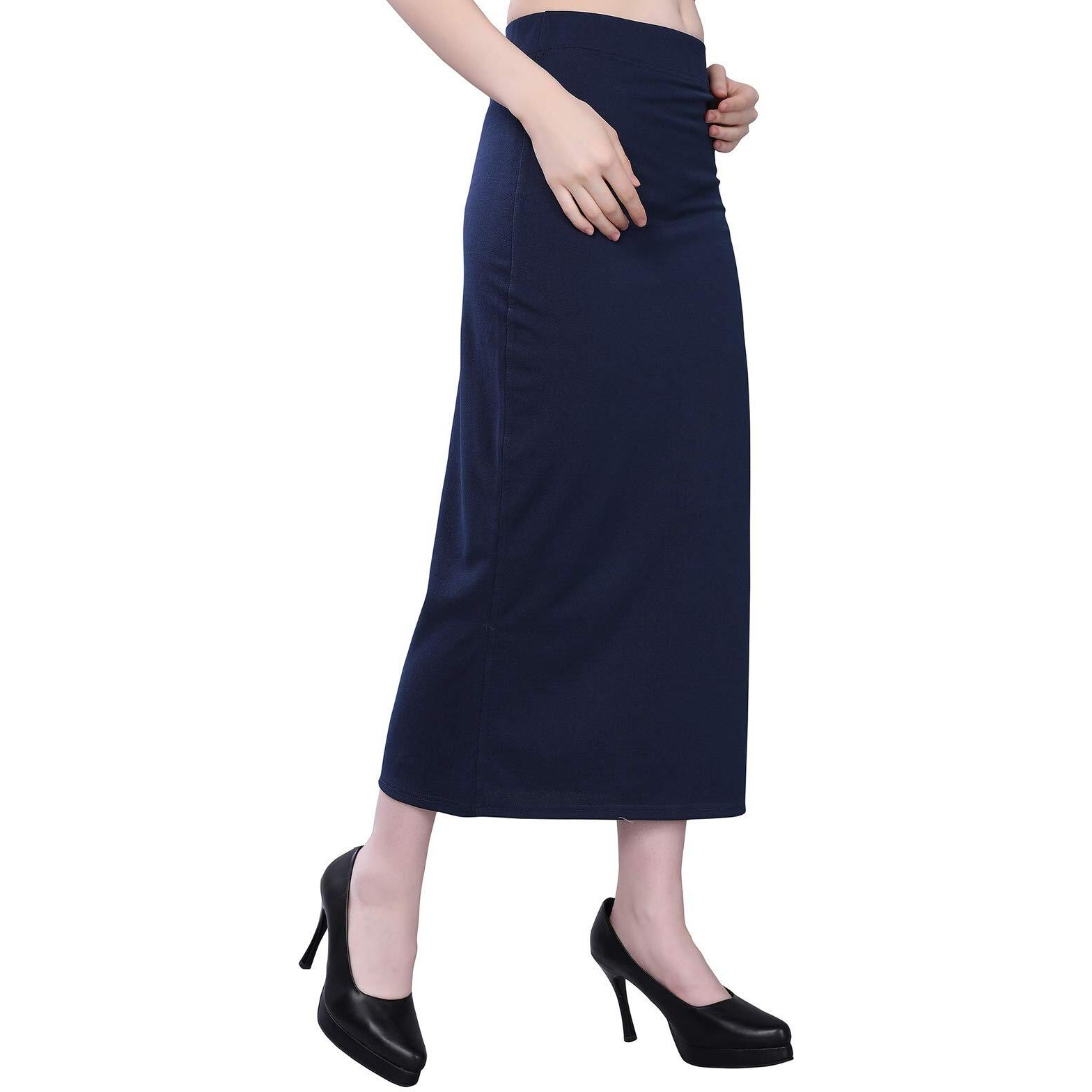 Selvia Womens Lycra Full Elastic Saree Shapewear Patticoat (180TKN112-M_Navy Blue)