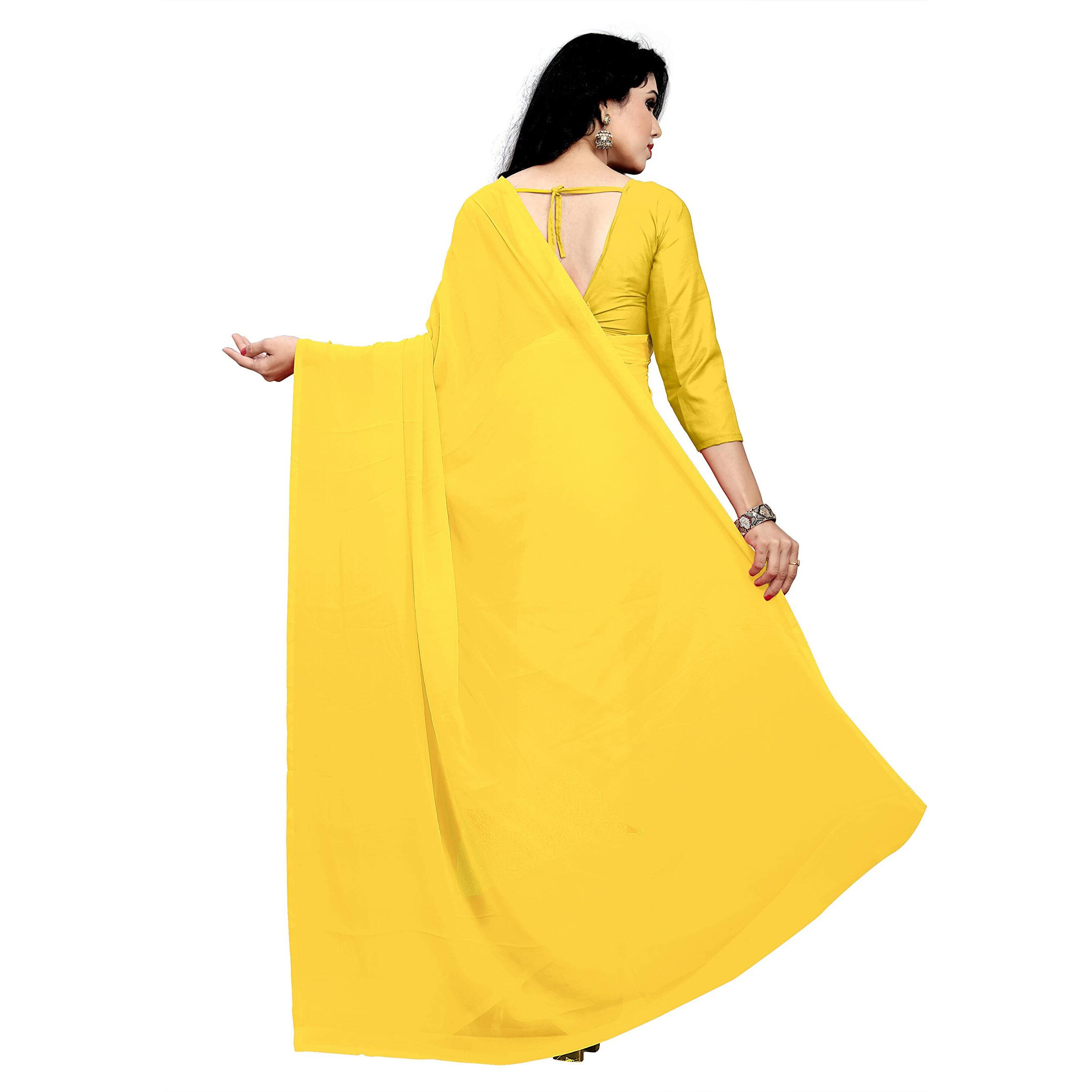 Sidhidata Textile Womens Plain Solid Pure Georgette saree With Unstitched Blouse Piece (plain lemon yellow__lemon yellow_Free Size)