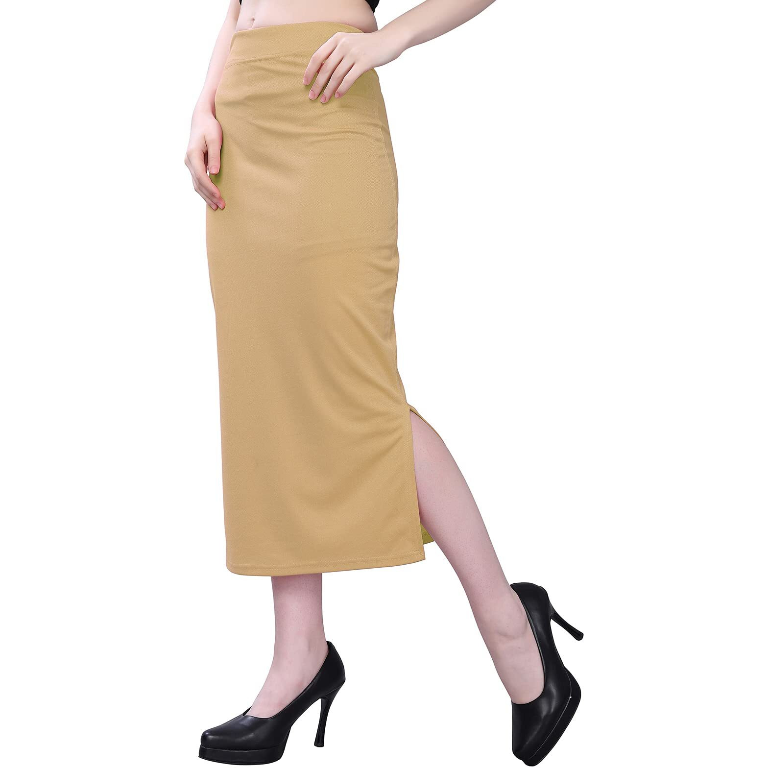 Selvia Womens Lycra Full Elastic Saree Shapewear Patticoat(180TK121N-XXL_Beige)