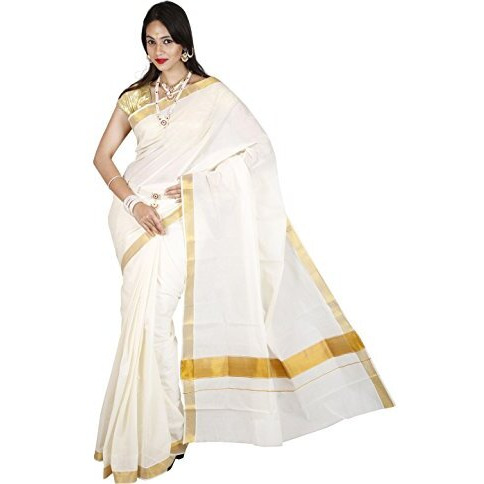 Maxis Womens Kasavu Cotton Saree with Blouse Piece (MAXIKRLPLN216_Off-White)