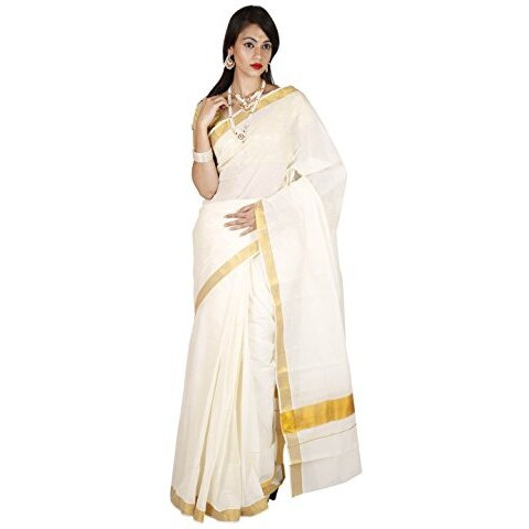 Maxis Womens Kasavu Cotton Saree with Blouse Piece (MAXIKRLPLN216_Off-White)