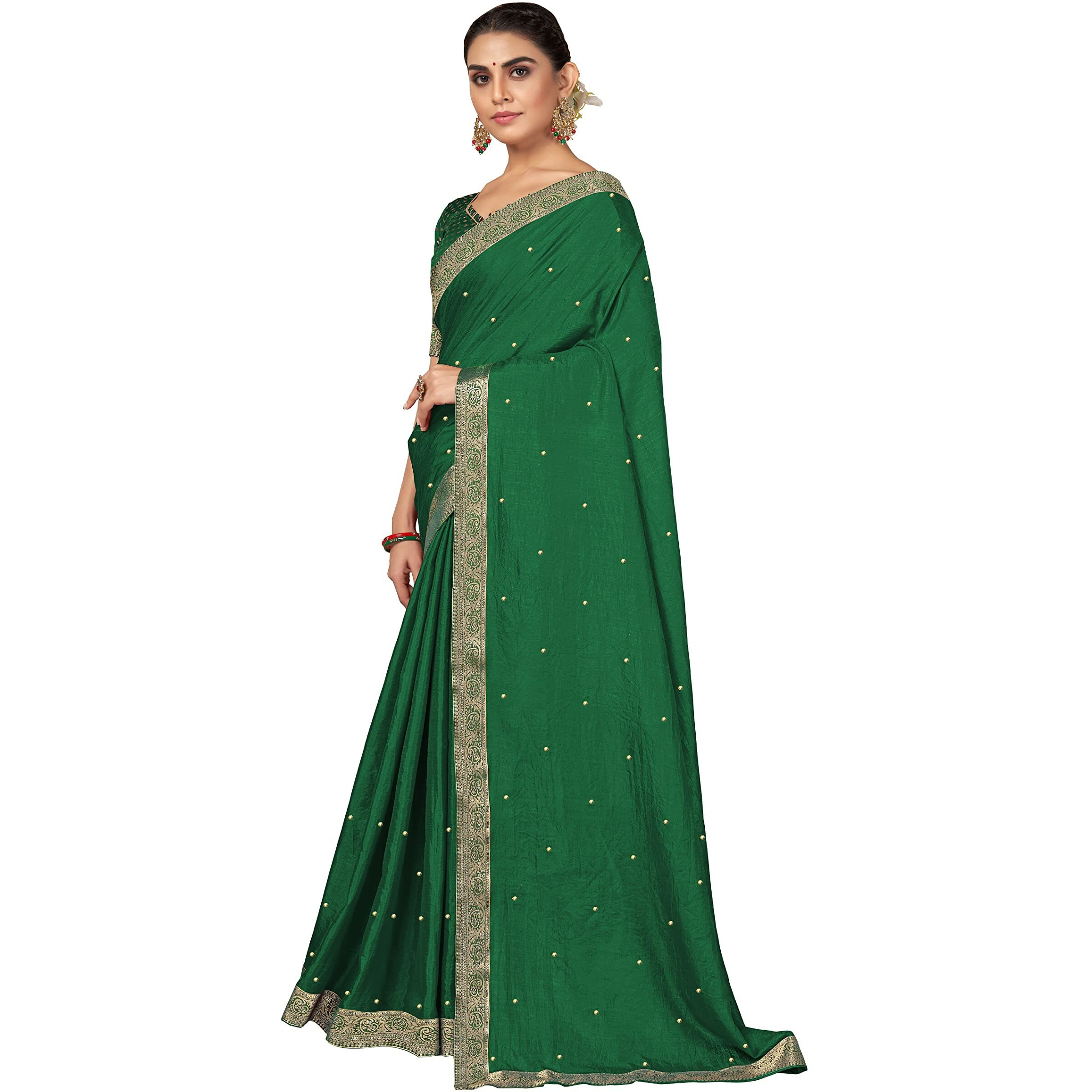 SUTRAM Womens Brocade Silk Blend Saree With Blouse Piece (ST1335_Green)