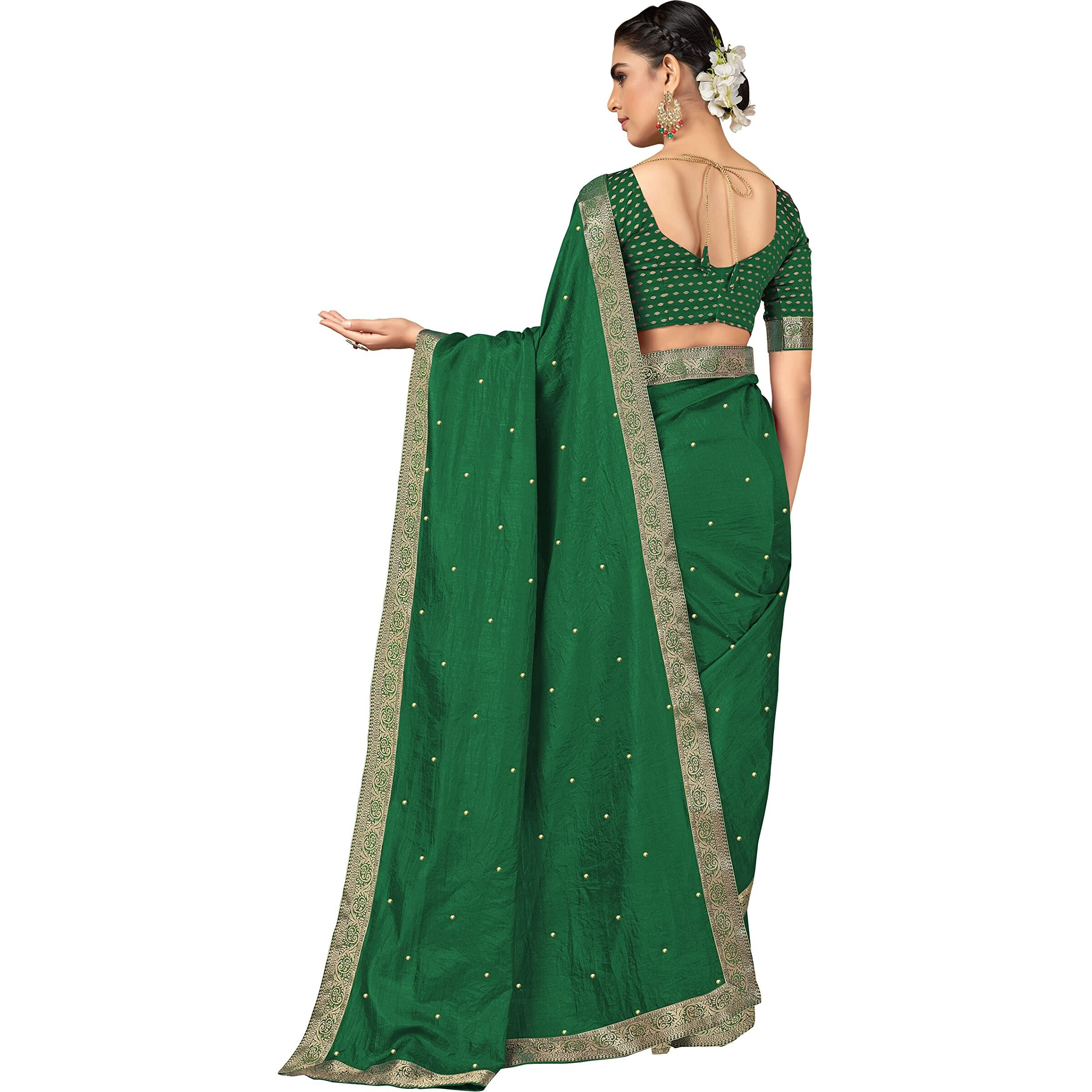 SUTRAM Womens Brocade Silk Blend Saree With Blouse Piece (ST1335_Green)