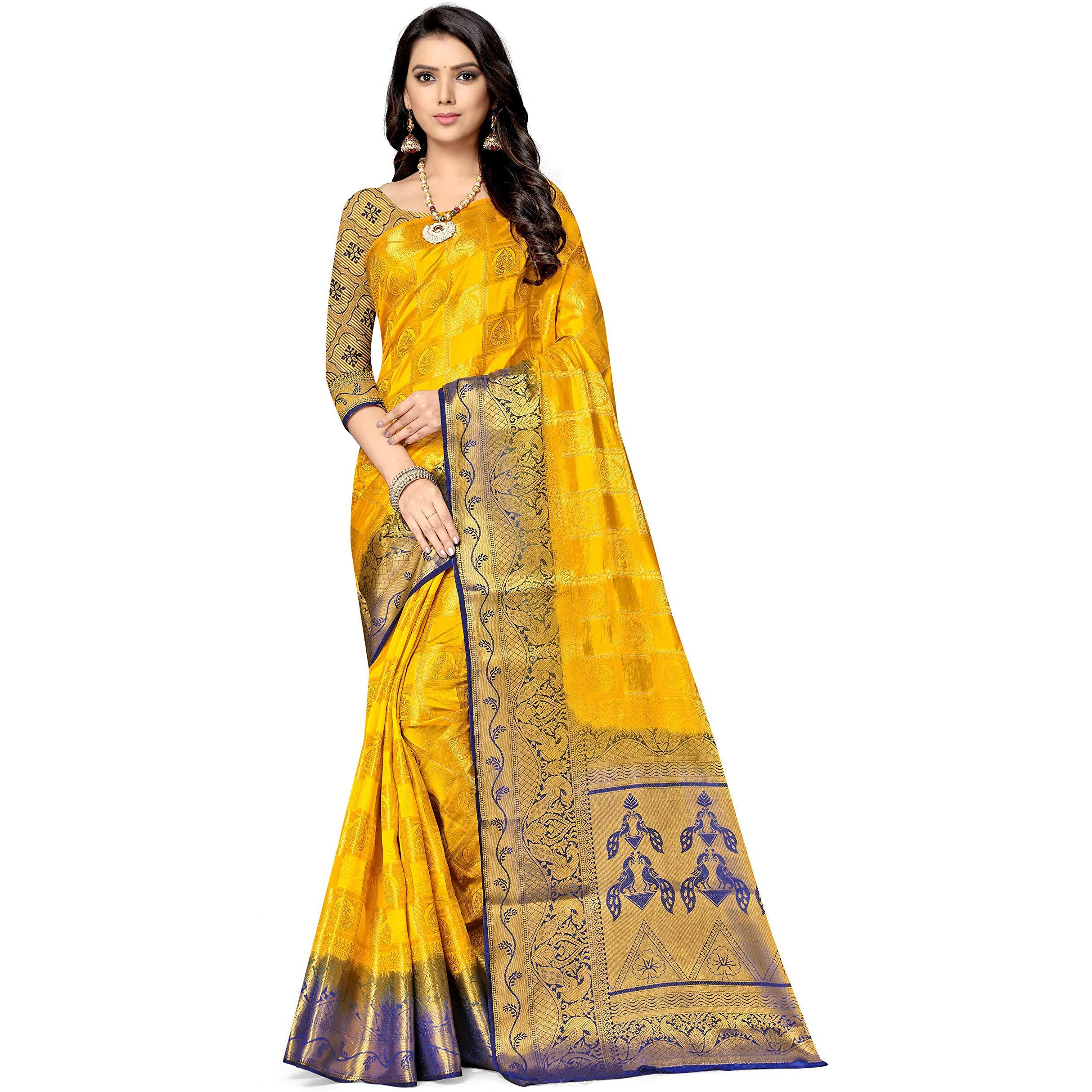 SERONA FABRICS Womens Banarasi Silk Embroidered Work Saree With Blouse Piece