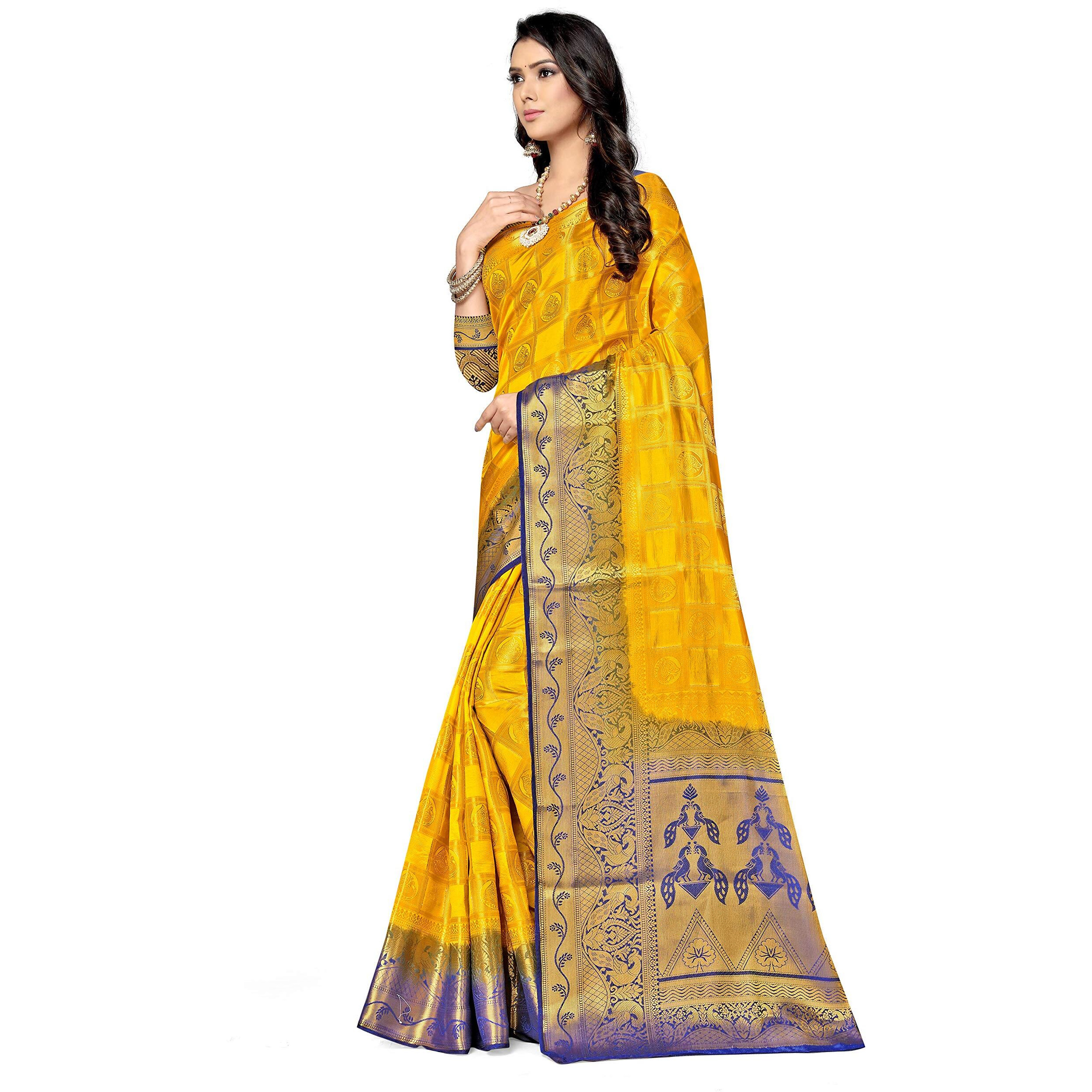 SERONA FABRICS Womens Banarasi Silk Embroidered Work Saree With Blouse Piece