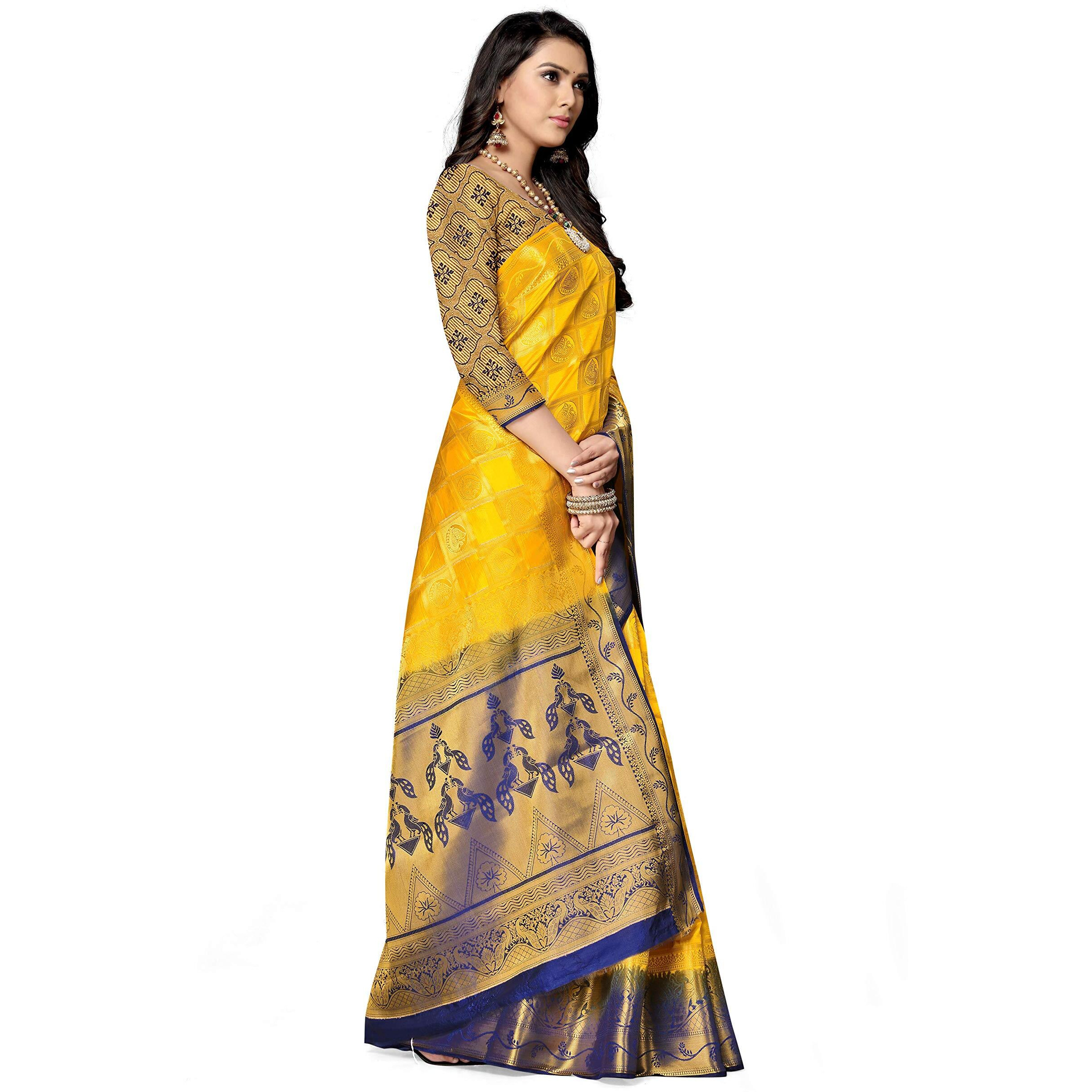 SERONA FABRICS Womens Banarasi Silk Embroidered Work Saree With Blouse Piece